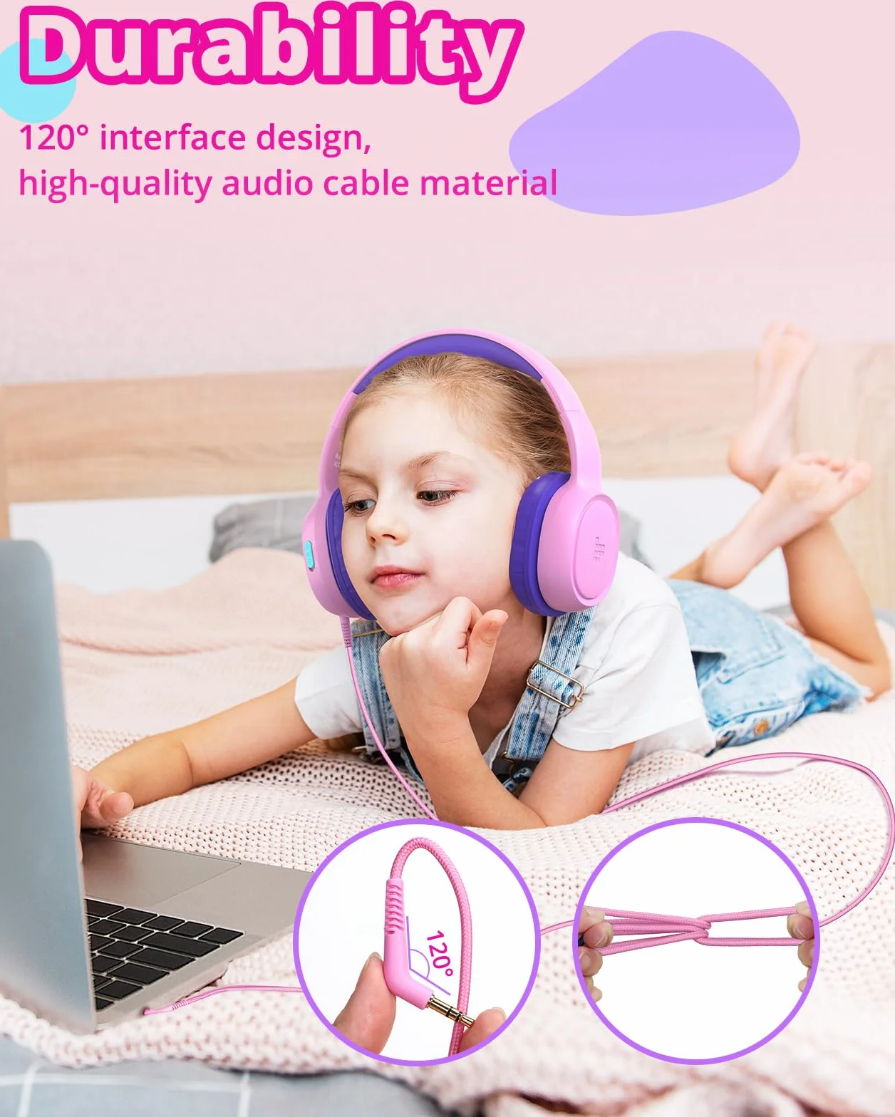 Tronsmart Cuffie Sovraurali Pieghevoli per Bambini, Volume Sicuro 85/93 dB, Suono Chiaro e Morbido, Jack da 3,5 mm per Bambini con Cavo, per Apprendimento e Intrattenimento