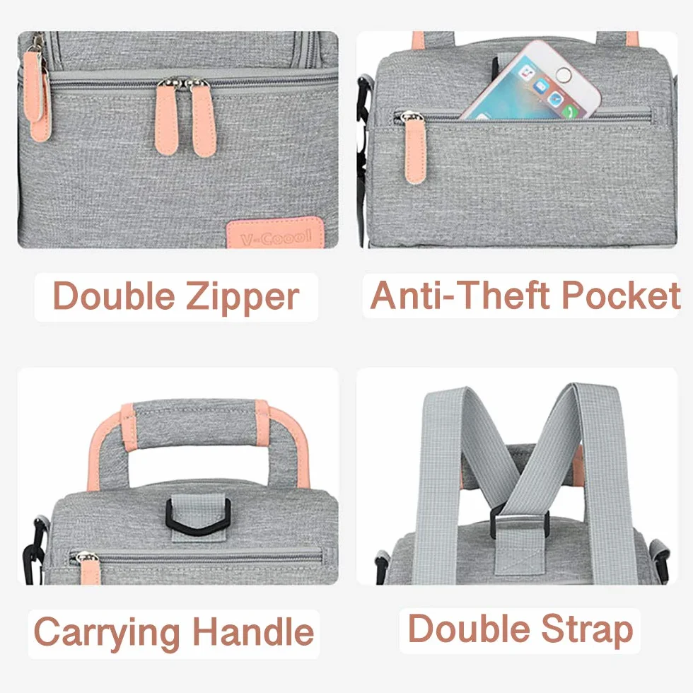 Rufun Borsa Termica per Biberon, Porta Biberon Isotermico, Zaino Impermeabile, 2 Pacchi di Ghiaccio inclusi (Grigio)