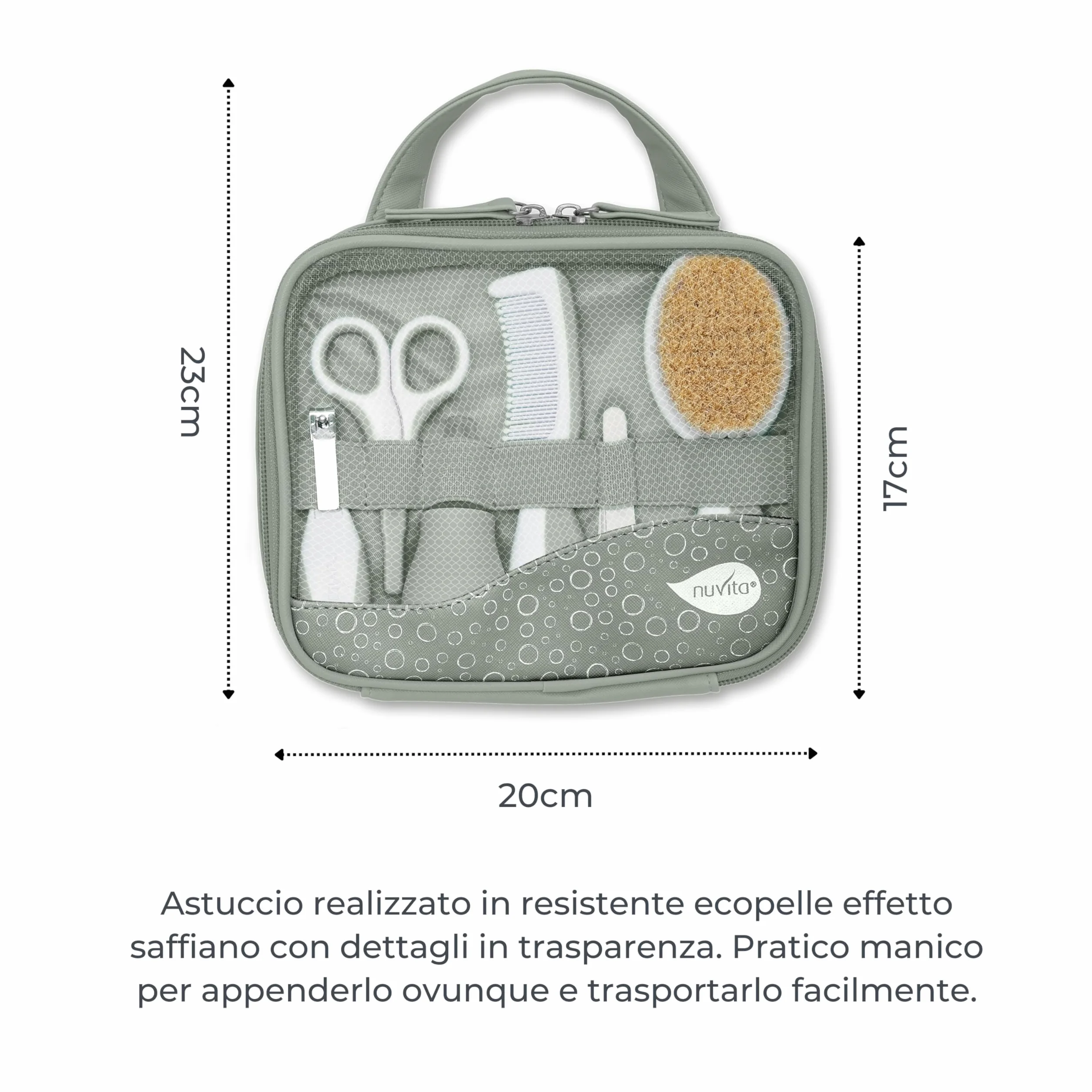 Nuvita 1146 | Set Completo per la Cura del Bambino | Trousse da Bagno | Bellezza per Neonati | Forbicine per Unghie e Capelli Senza BPA | Marchio UE | Sage Green