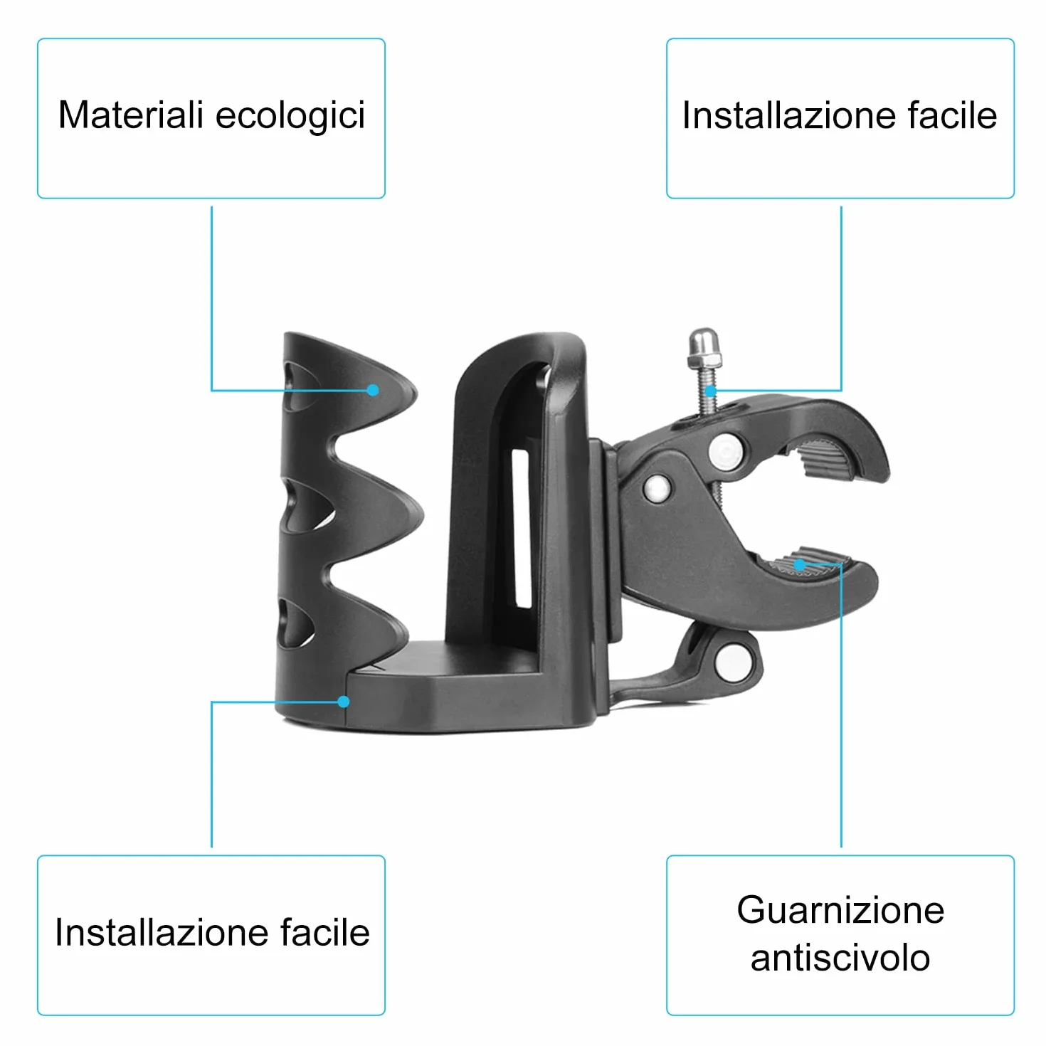 supregear Portabicchieri per Passeggino, Universale Rotazione a 360 Gradi portabicchiere passeggino, Elevata stabilità Porta Borraccia per Bici, Passeggini, Sedie a Rotelle, Moto, Nero