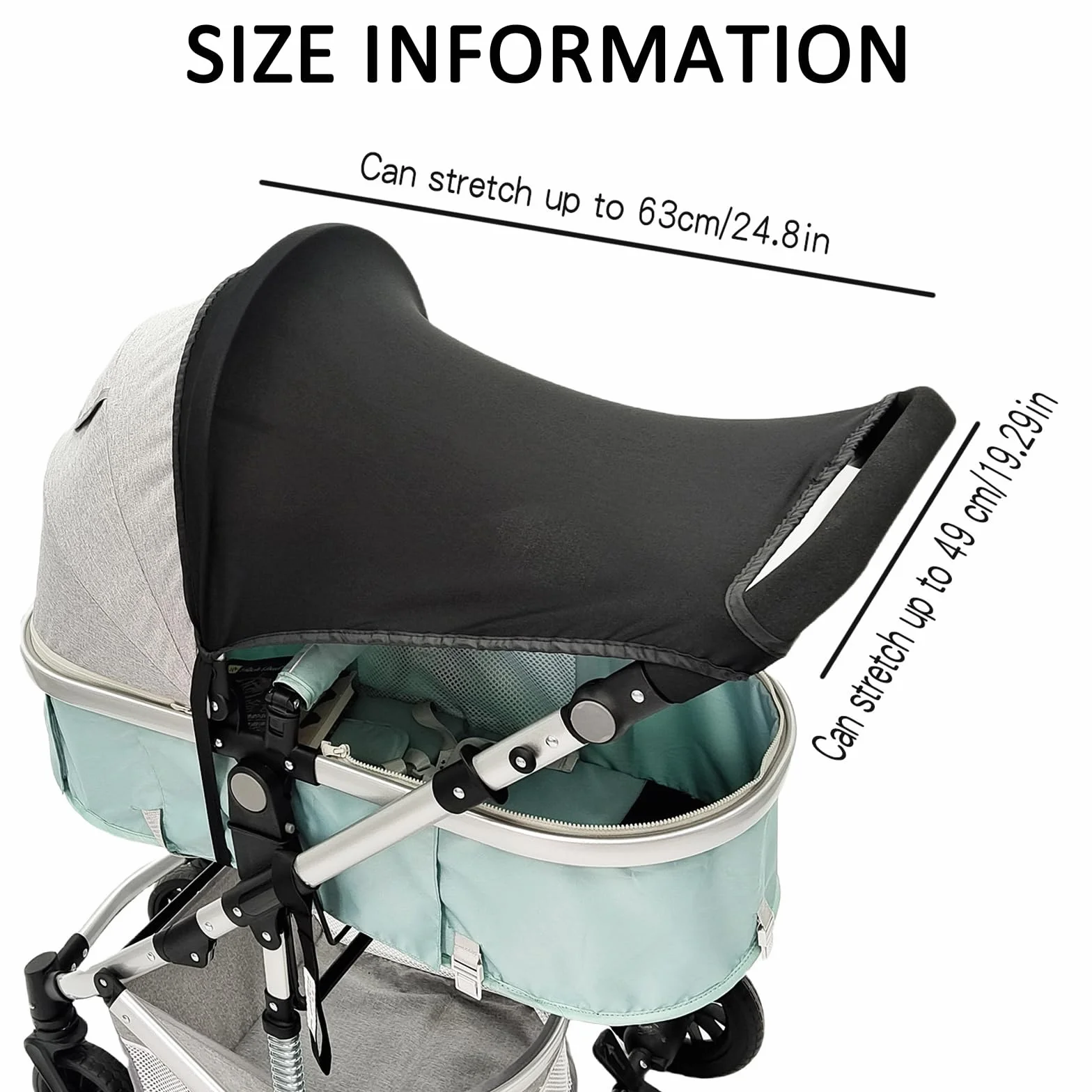 JSTHHTT Capottina per Passeggino con Protezione Solare, Parasole Carrozzina Universale Regolabile con Protezione UV 50, Parasole Elastico, Traspirante, Colore Nero