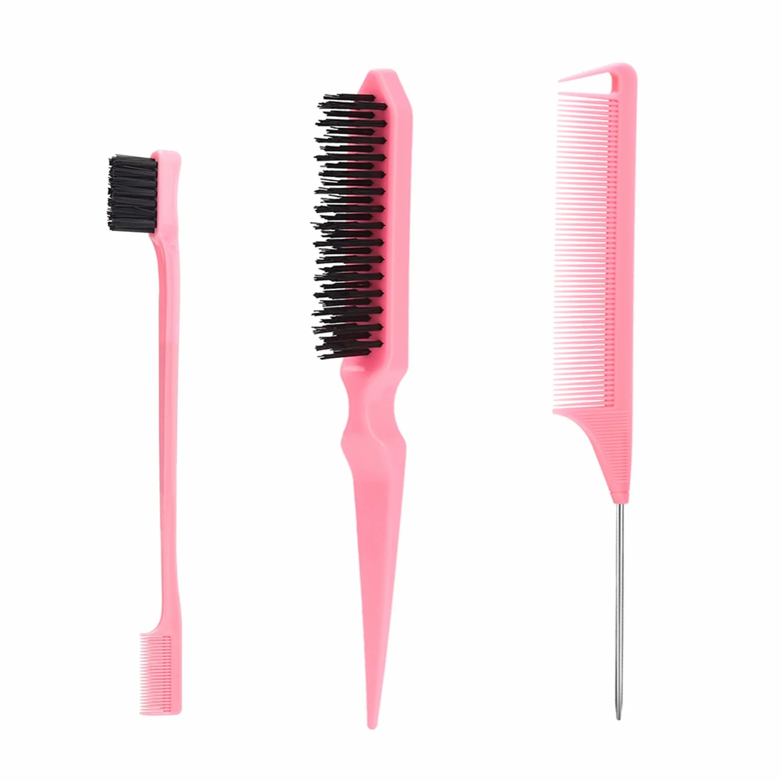 SWEET VIEW Spazzola Per Capelli In Setola 3 Pezzi Con Pettine A Coda Di Topo, Spazzola Per Gel Per Capelli Per Capelli Di Bambini E Peli Randagi - Rosa