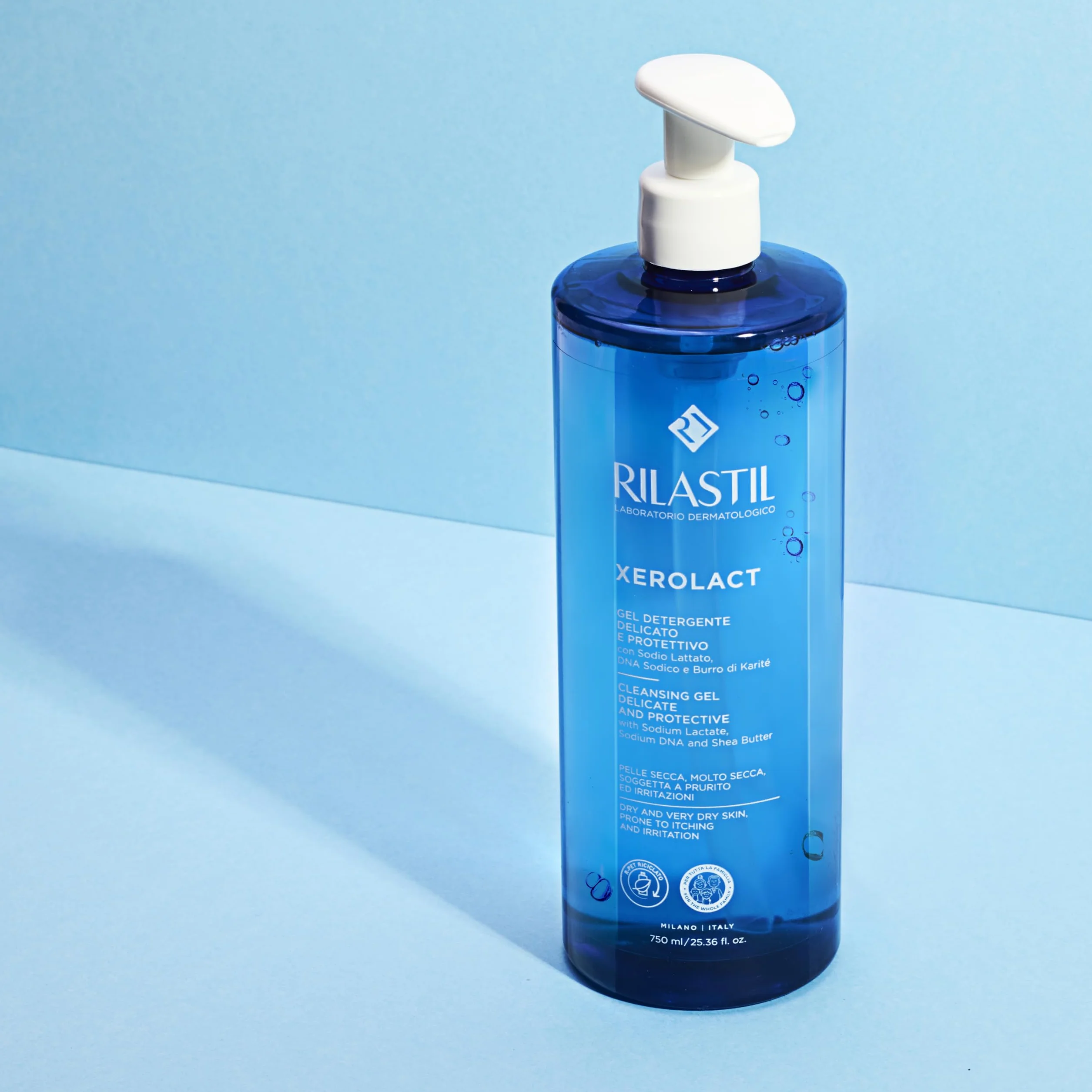 Rilastil Xerolact Gel Detergente per Neonati, Bambini e Adulti, Delicato e Protettivo per le Pelli con Tendenza Atopica, Confezione da 750ml
