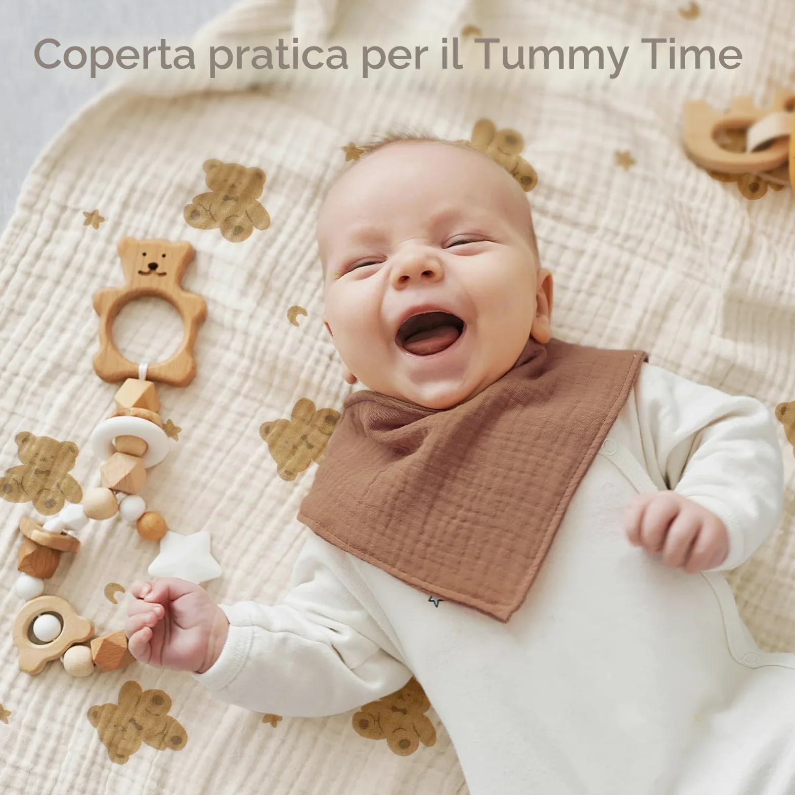 Panni di garza per neonati, 100% cotone, 60 x 60 cm, assorbenti e traspiranti, in mussola, set da 5 pezzi, per neonati, ragazzi e ragazze, orso marrone