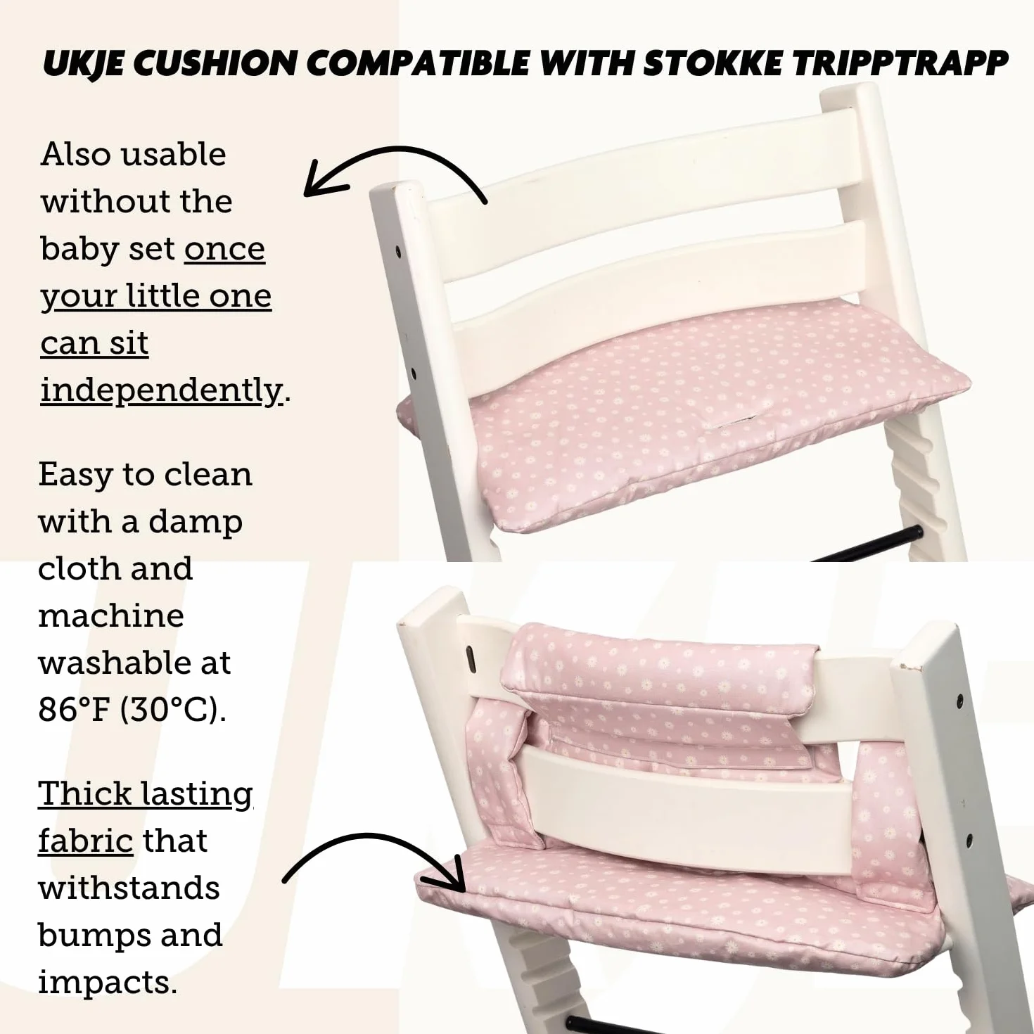 UKJE Cuscino compatibile con Stokke Tripp Trapp - Morbido cuscino per sedile per neonati, bambini e bambini piccoli, Accessori per seggiolone, Inserto in tessuto di cotone (daisy)