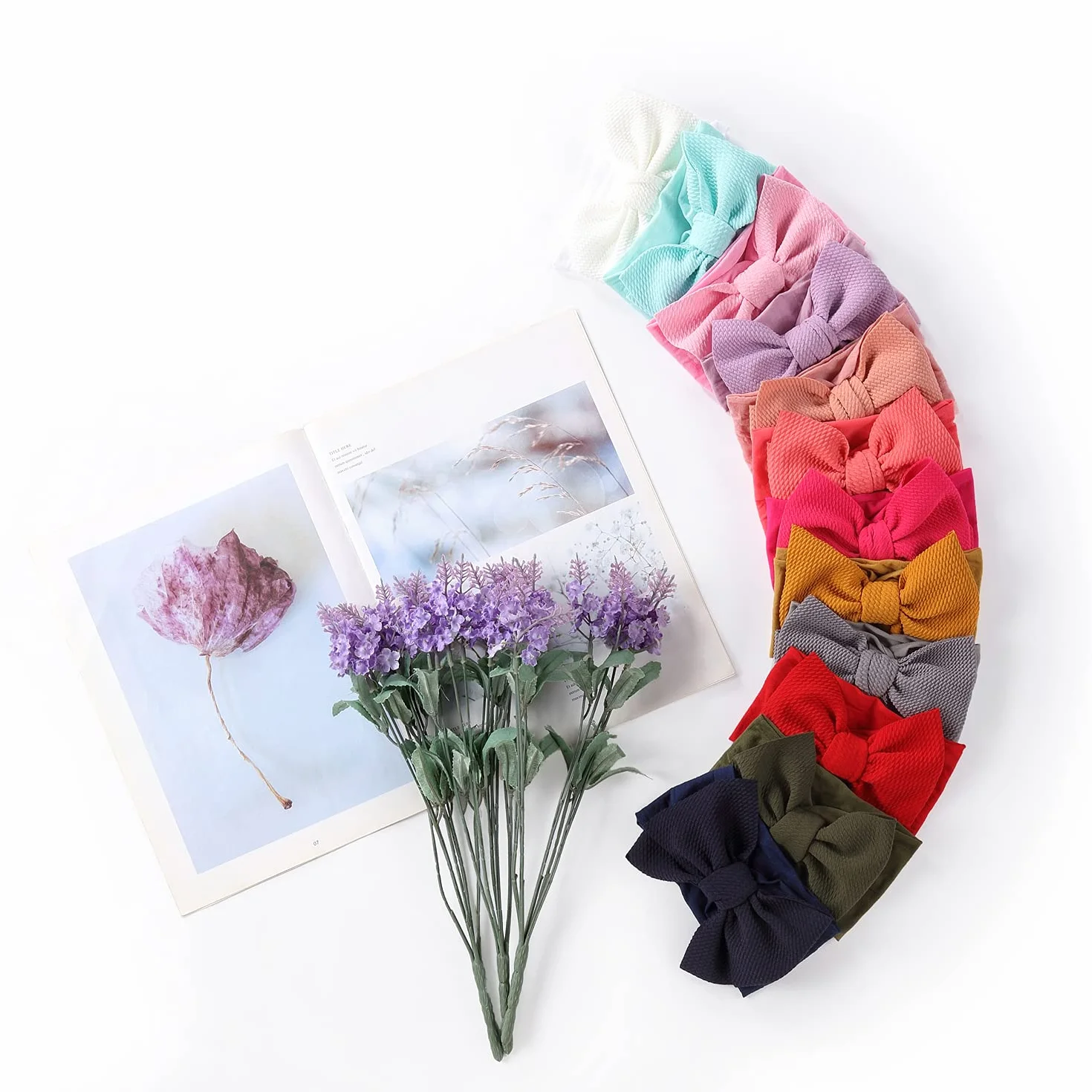 Cinaci Confezione da 12 Fasce per Capelli in Nylon Super Elastico con Fiocco Grande Accessori per Capelli Fasce per Neonate Neonati Bambini Bambini