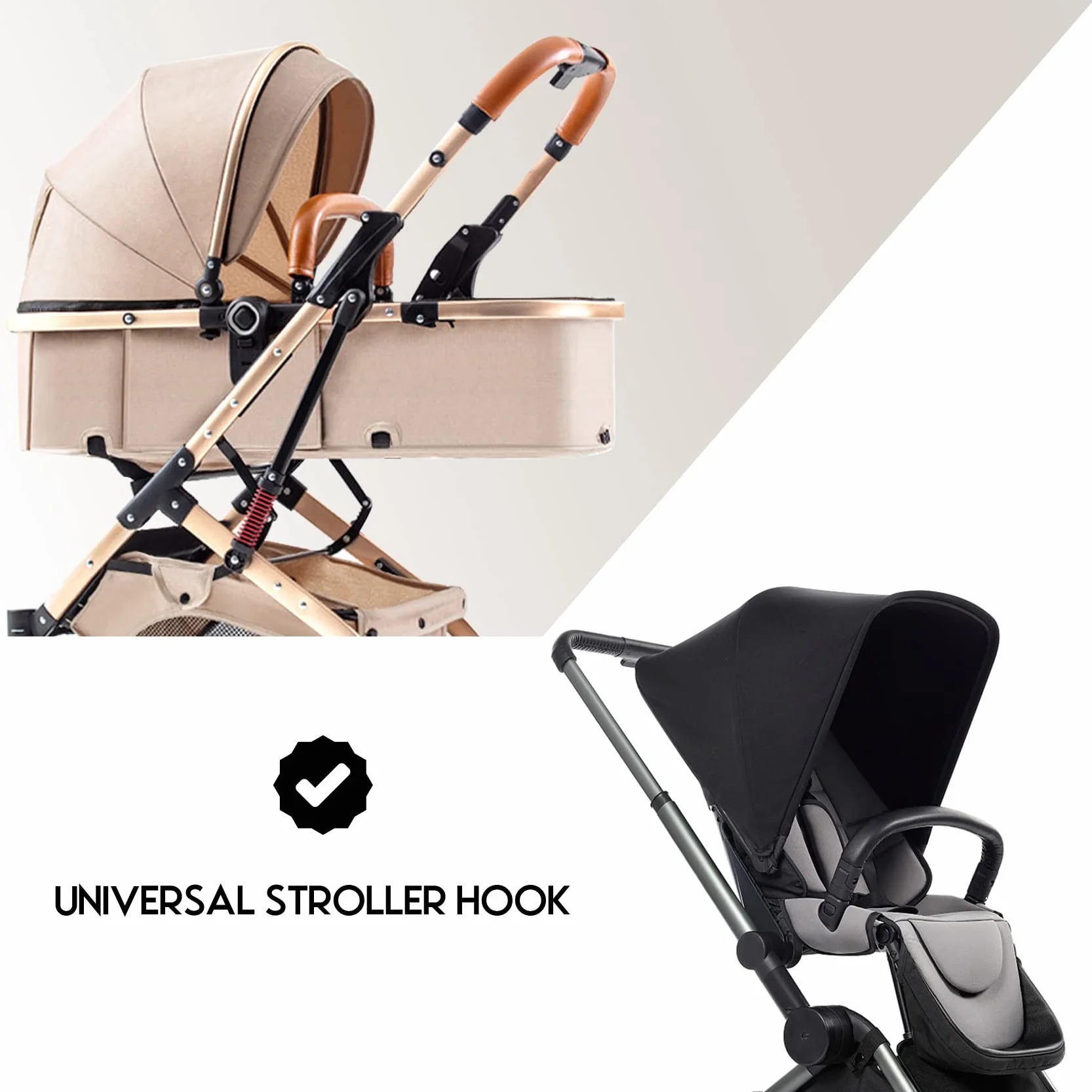Gancio Passeggino[2 Pezzi],Ganci per Passeggino Universale Sicuri & Resistenti,Moschettoni Allumini Per Carrozzina Bici Auto Carrello Appendi Sacchetti Borsa Zaino(Nero)