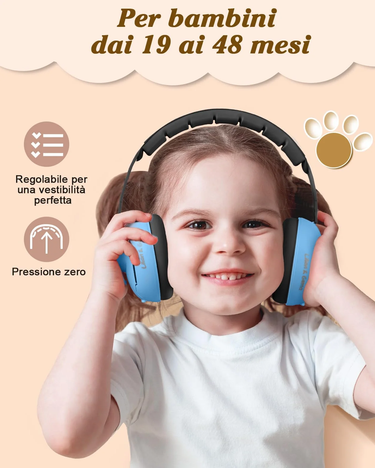 Generico 2 in 1 Cuffie Neonato Antirumore -25dB,Protettori acustici per neonati, archetto regolabile, antiscivolo e antistress, protezione acustica ideale per neonati fino a 48 mesi