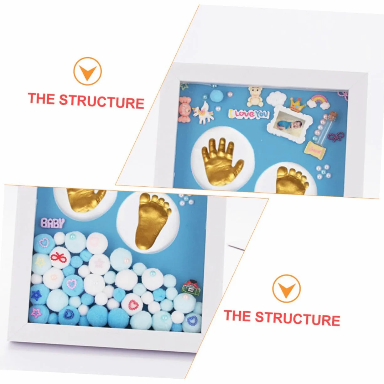 ABOOFAN Kit Impronta Mani e Piedi per Ragazzo Ragazza in Acrilico Oro Cornice da Parete, Regalo per Bambine, Ricordo Prima Infanzia Unico e Originale
