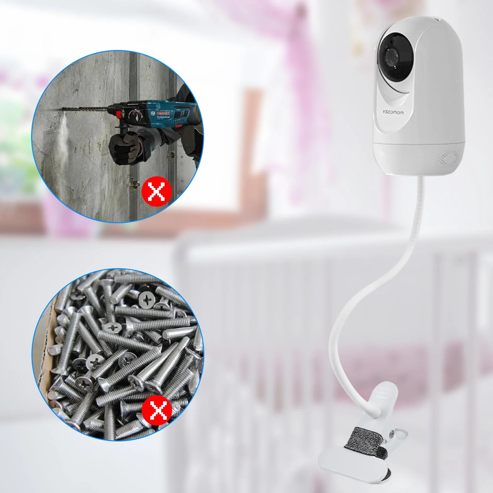 Supporto per fotocamera momcozy Babyphone BM01/BM03/BM04, universale, per GHB/BOIFUN/ieGeek/OBVHNUA/Owlet Babyfon, supporto flessibile per fotocamera con foro filettato standard ¼-20