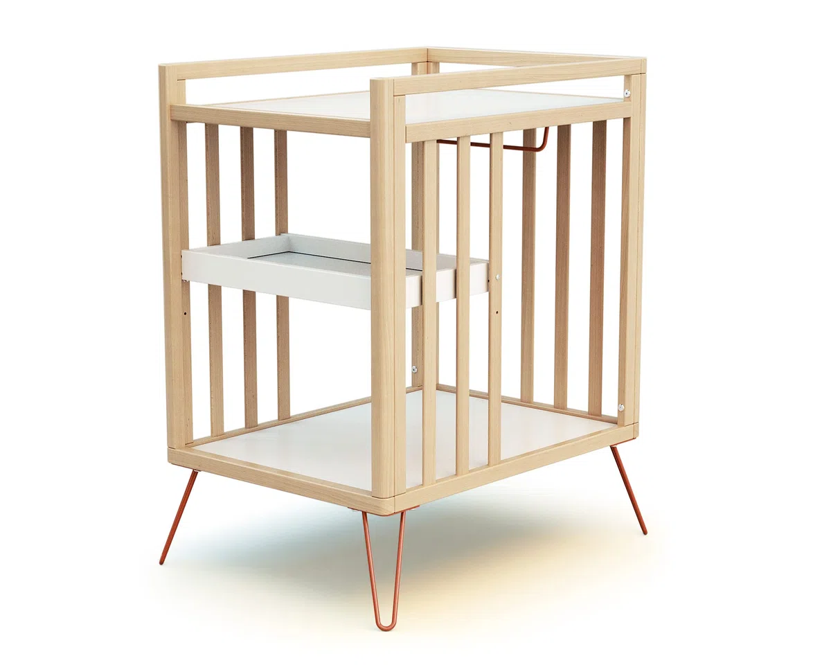 Fasciatoio com 2 prateleiras ONLY legno - Faggio/Terracotta - 76 x 56 x 94 cm