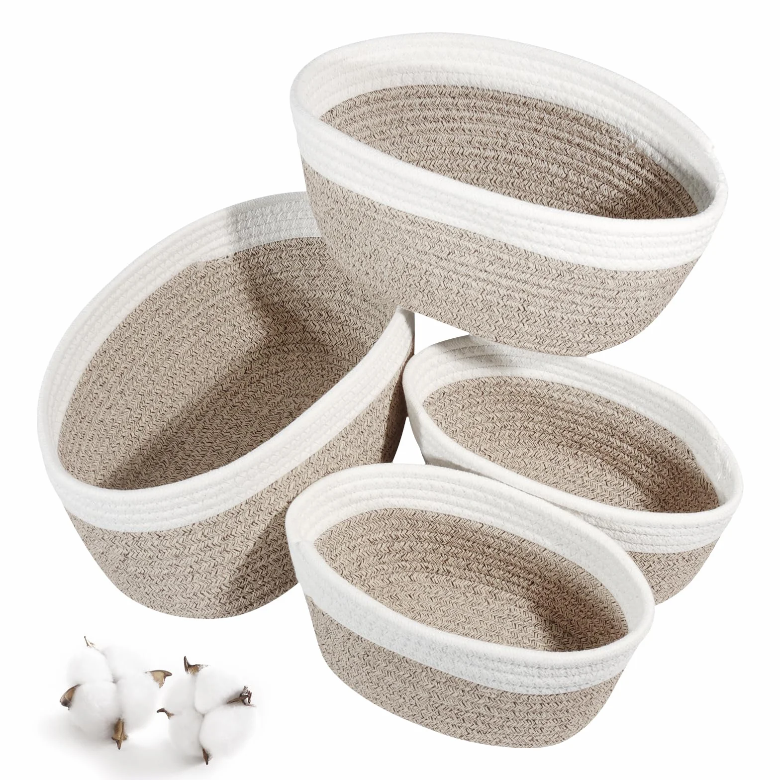 4 Pezzi Cestino Portaoggetti - Cesto Portaoggetti in Corda di Cotone丨Organizer Fasciatoio, Decorazioni Organizer Bagno