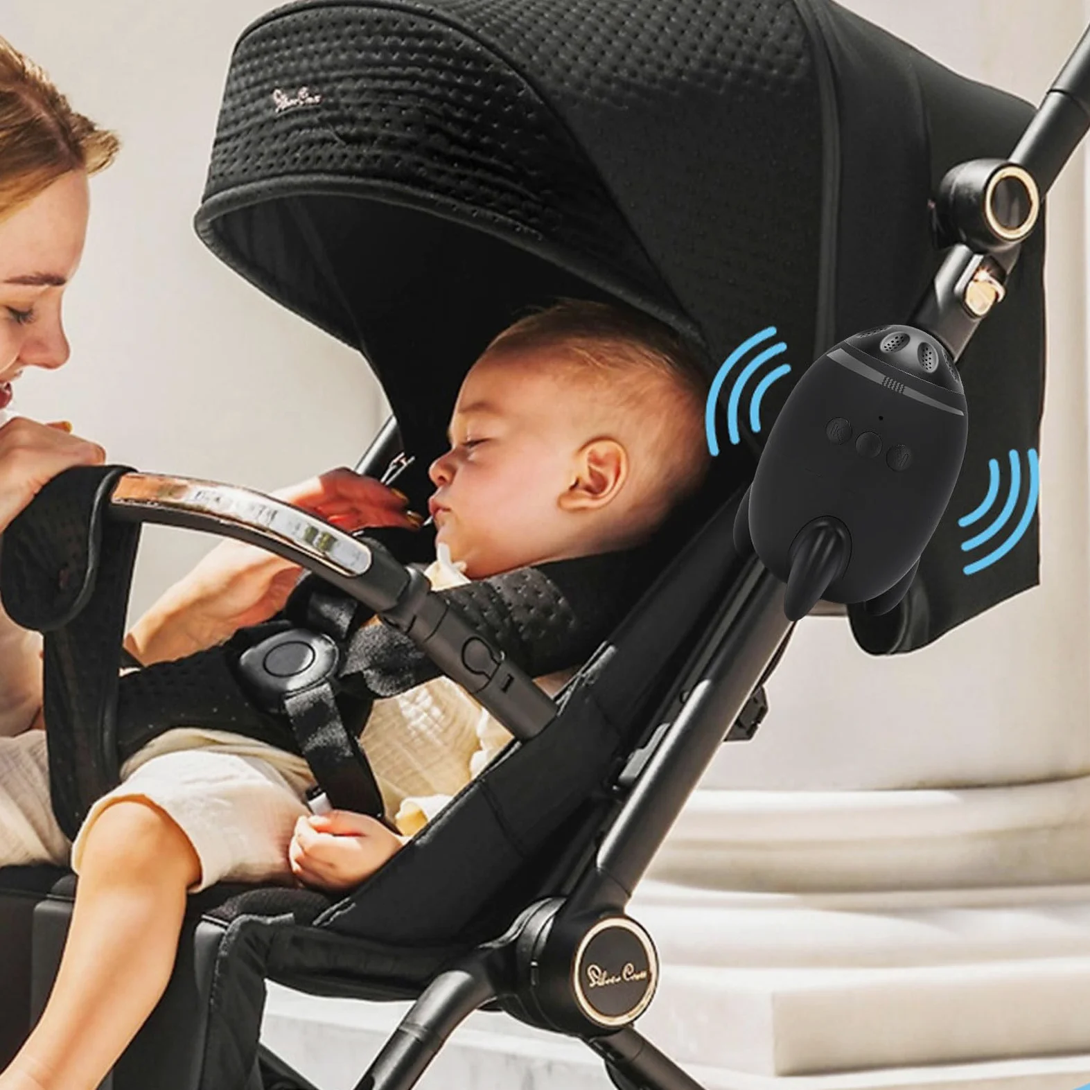 Dondolo Portatile per Neonati, Dispositivo Vibrante a velocità Regolabile per Passeggino, con Batteria 1200 MAh per il Comfort del bambino.