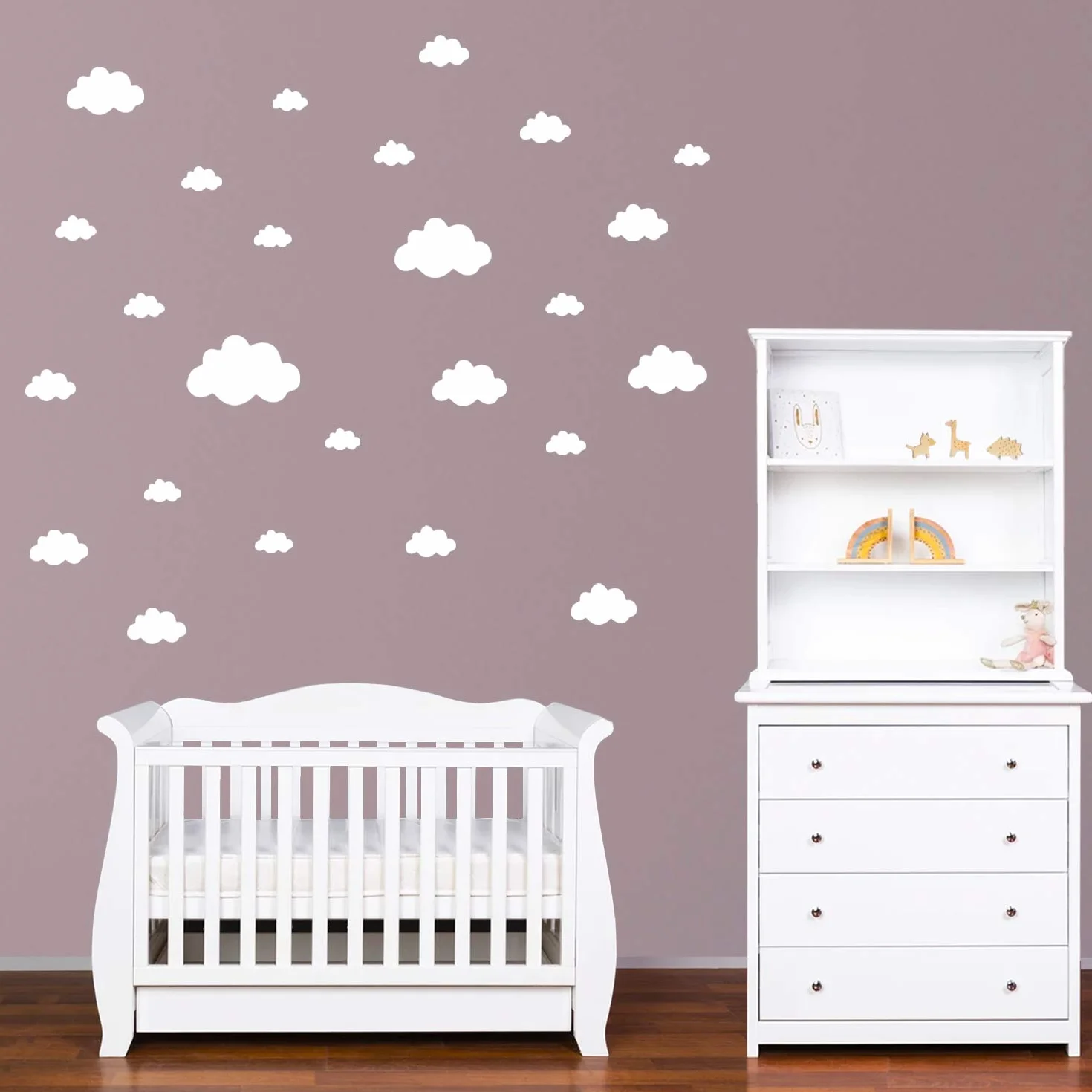 PREMYO Set 30 Adesivi Murali Bambini Nuvole - Wall Stickers Muro Cameretta - Decorazione Parete Camera da Letto Bianco
