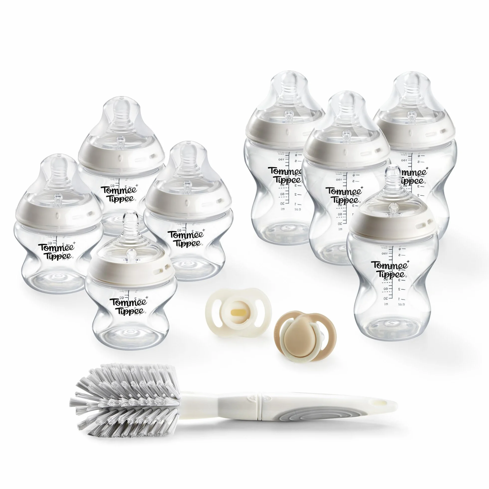 Tommee Tippee Starter Set, Comprensivo di Biberon Natural Start Autosterilizzanti da 150ml e 260ml con Tettarelle a Flusso Lento e Super Lento, Ciuccio Neonato Newborn e Ciuccio StayPut Ultraleggero