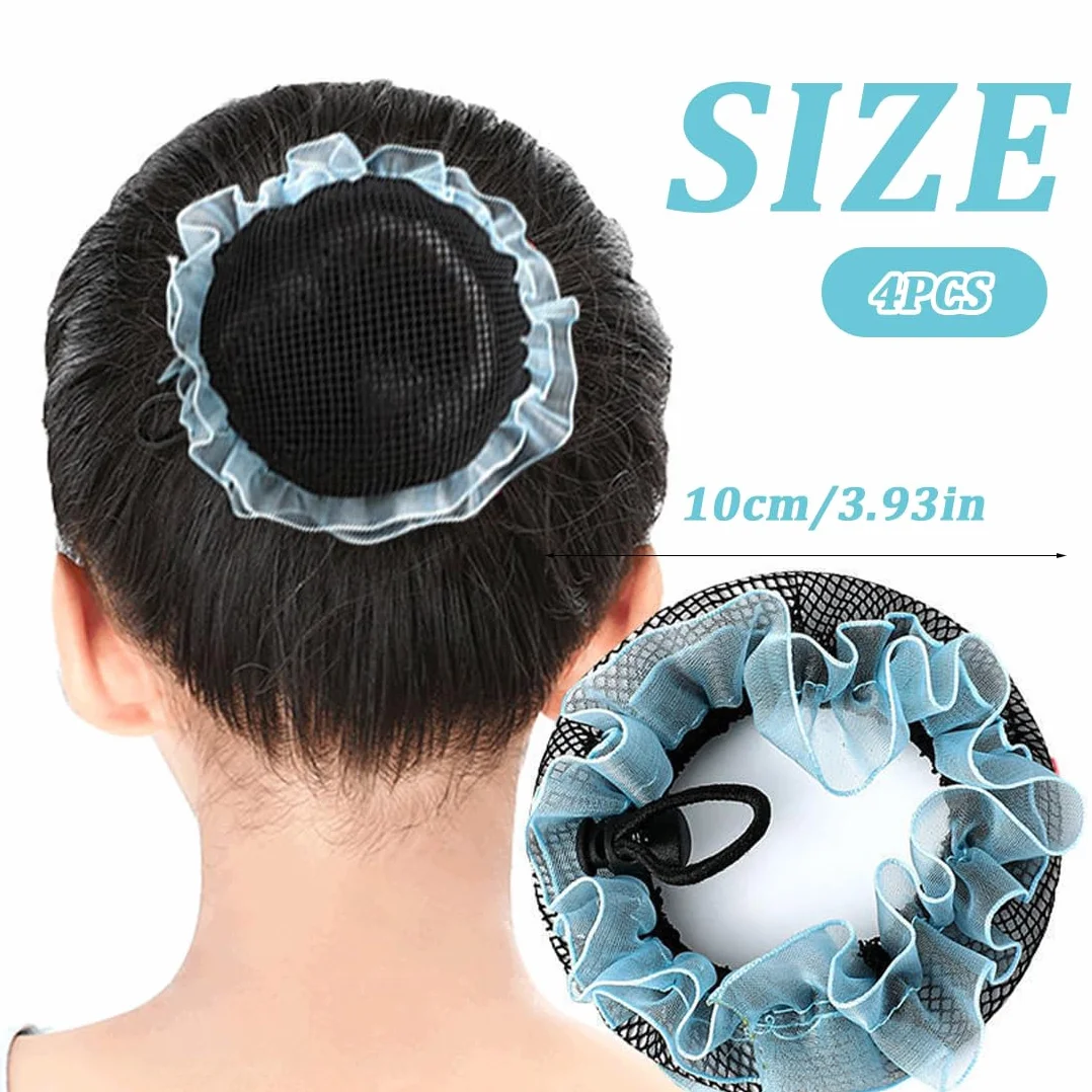 Rete per Chignon Danza Bambina Set di 4 Retine Elastiche per Capelli Accessori Tinta unita per Ballerine Ginnastica Saggio Festa di Compleanno Retine per capelli chignon Bambina