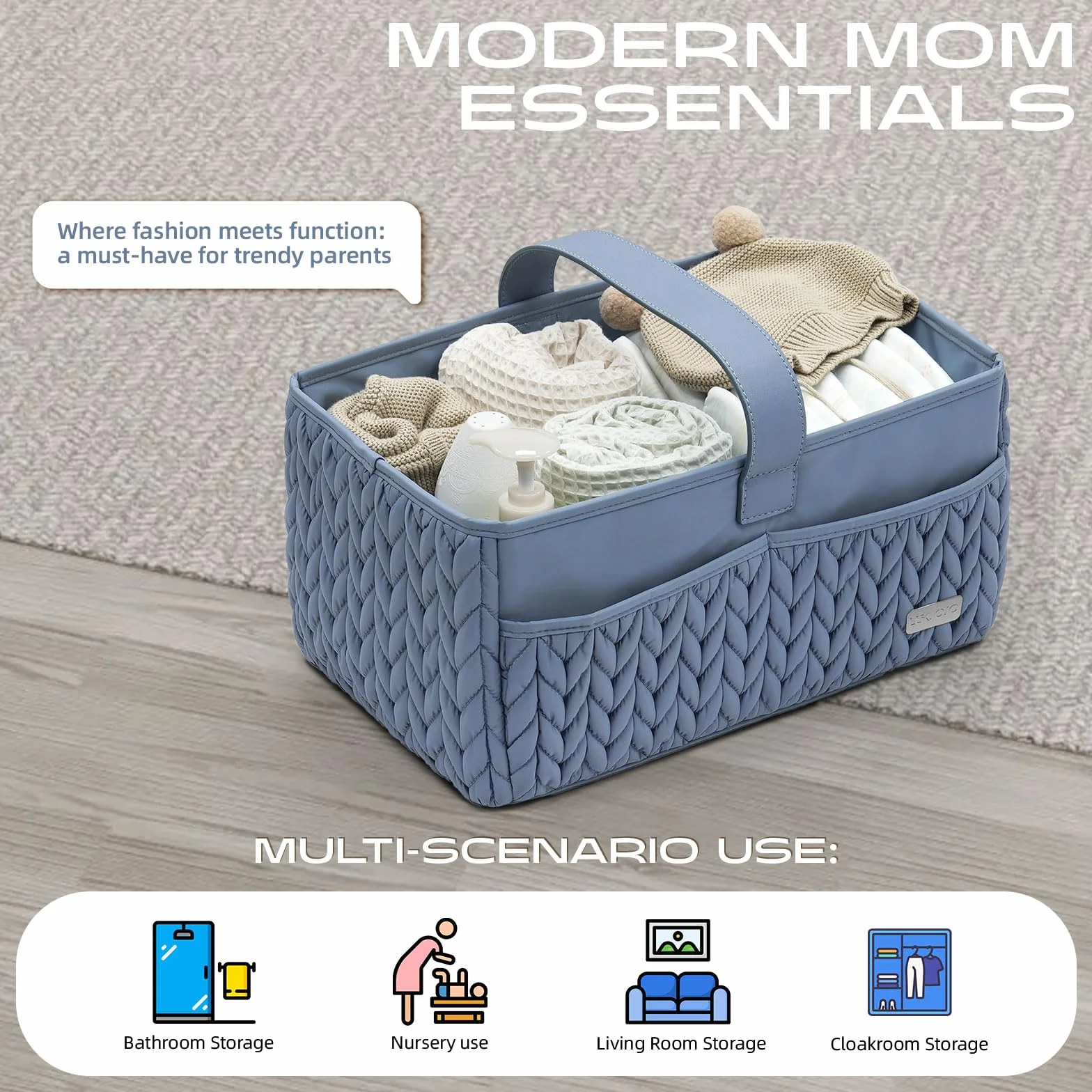 Organizer per pannolini, cestino portaoggetti portatile per neonati essenziali, cestino regalo per baby shower, cestino per fasciatoio, must have per ragazzi o ragazze, cestino per pannolini