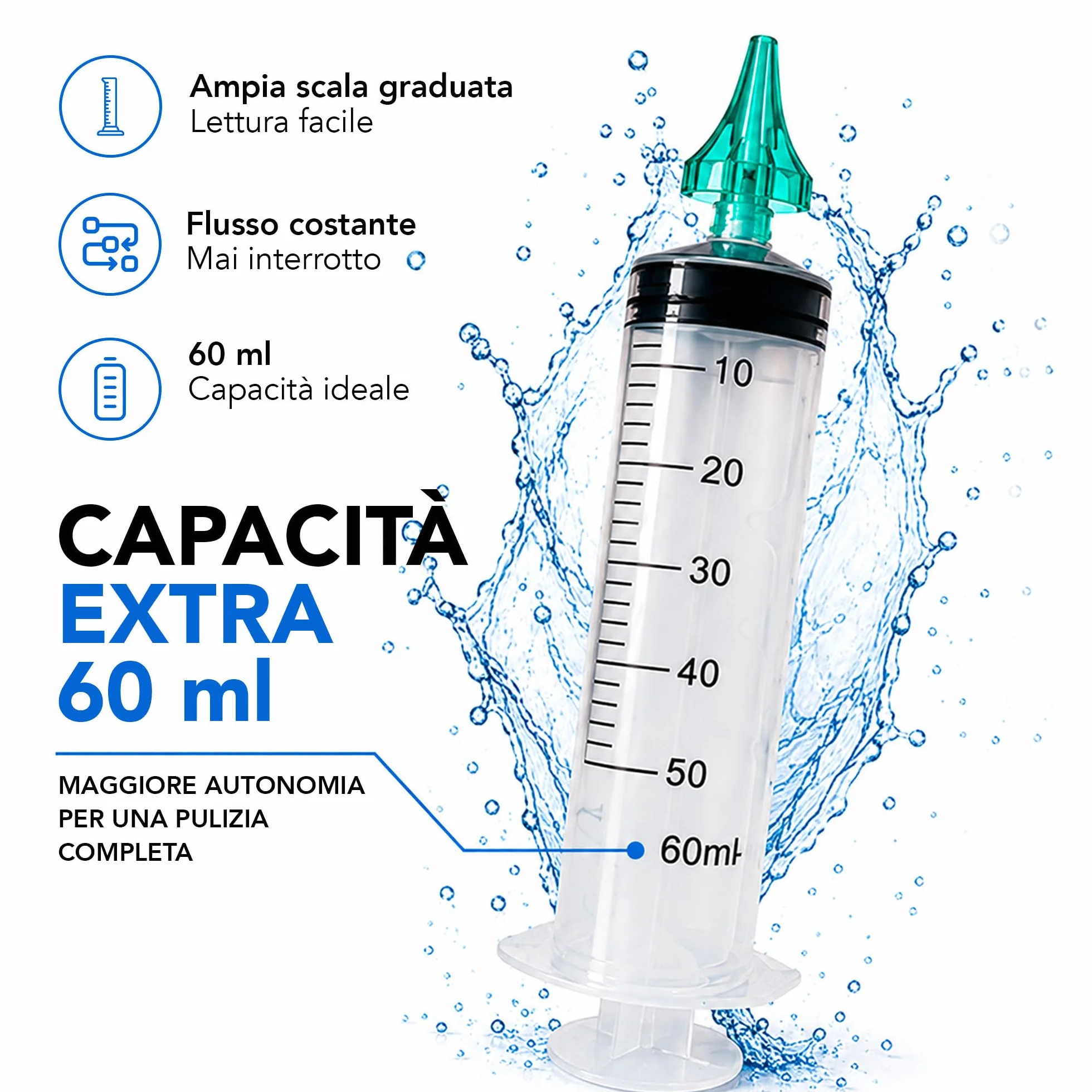 ALL4US® - Kit Pulizia Orecchie con Siringa Auricolare 60 ml, 4 Punte Morbide a Cono, Sistema per Lavaggio Orecchie e Rimozione Cerume, Kit Irrigazione Auricolare per Uso Domestico