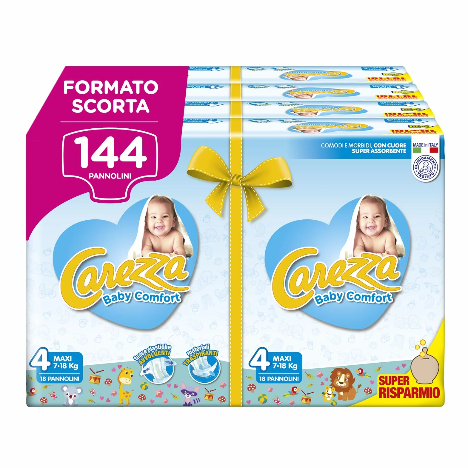 Carezza Baby Comfort Maxi | Taglia 4 (7-18 kg) | 144 pannolini