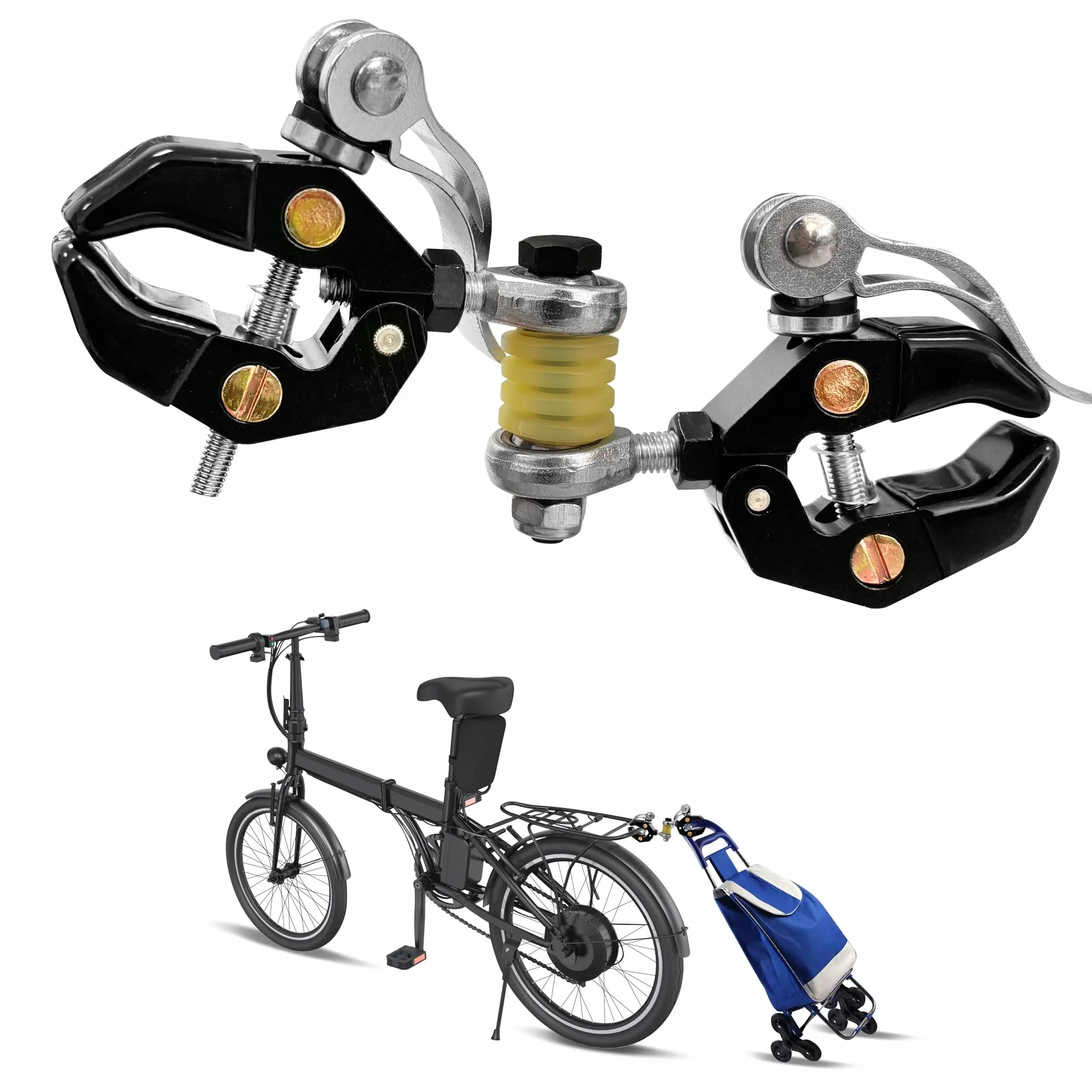Mimoke Morsetto per portapacchi per bicicletta, 10 – 45 mm, robusto morsetto per il fissaggio di maniglie per carrello della spesa, trolley e bagagli, con rivestimento protettivo, tenuta sicura per il