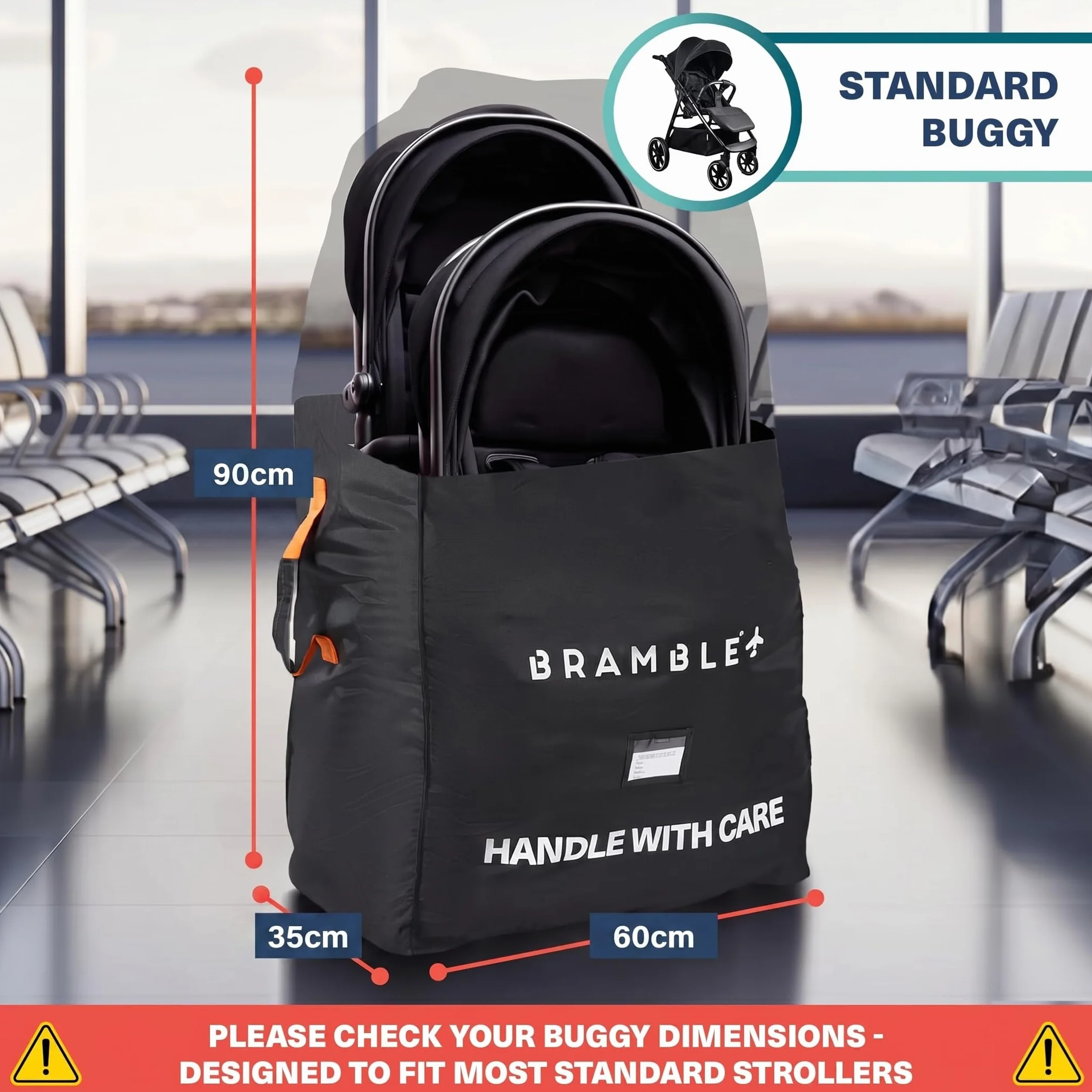 Bramble Borsa da Trasporto Passeggino per Aereo Gate Check Nylon Balistico Idrorepellente 90x60x35 cm Nero