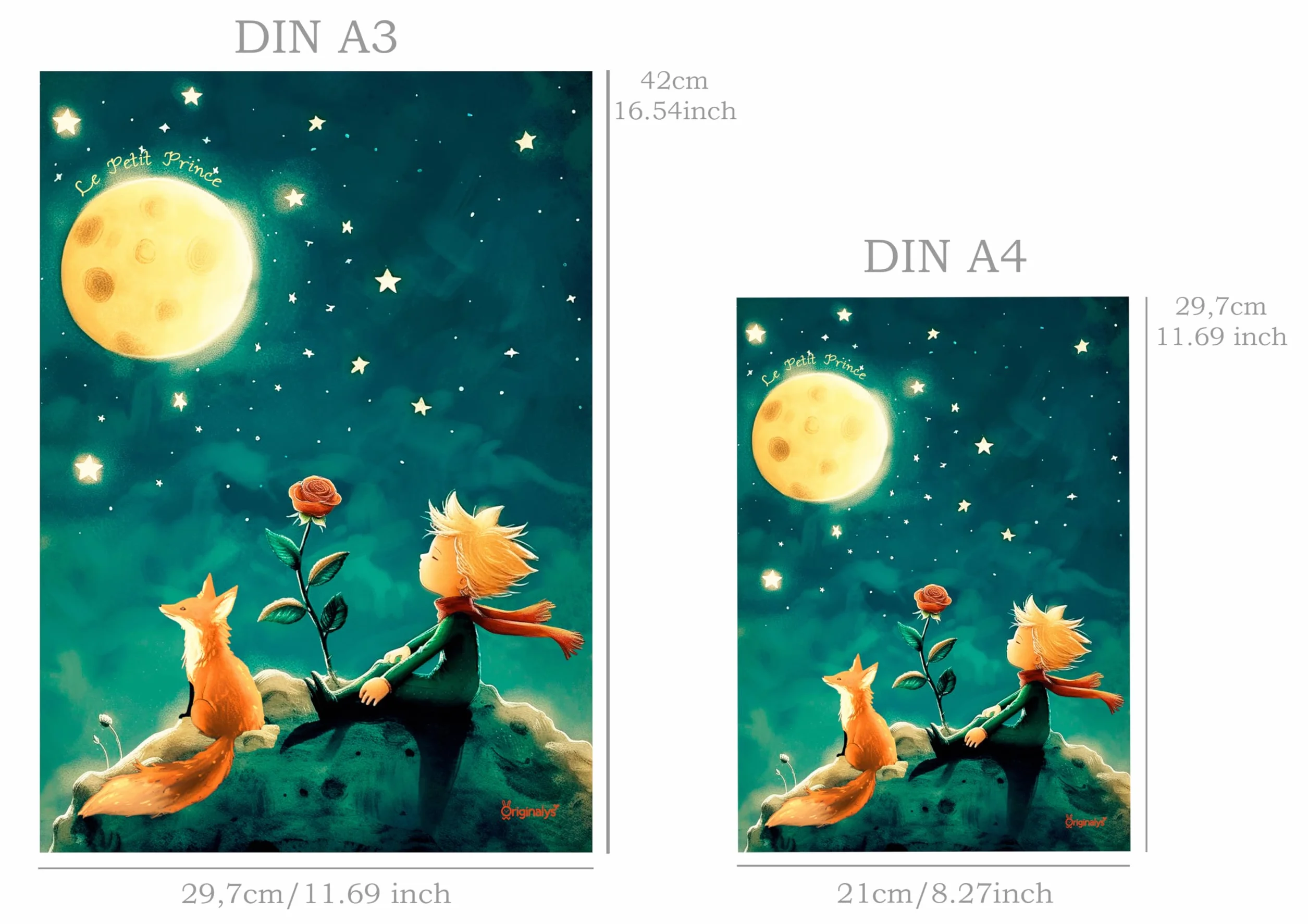 Originalys Il Piccolo Principe - Poster Decorativo A3 per Cameretta dei Bambini, Ragazza e Ragazzo - Idea Regalo, Decorazione da Parete (Cornice Non Inclusa)