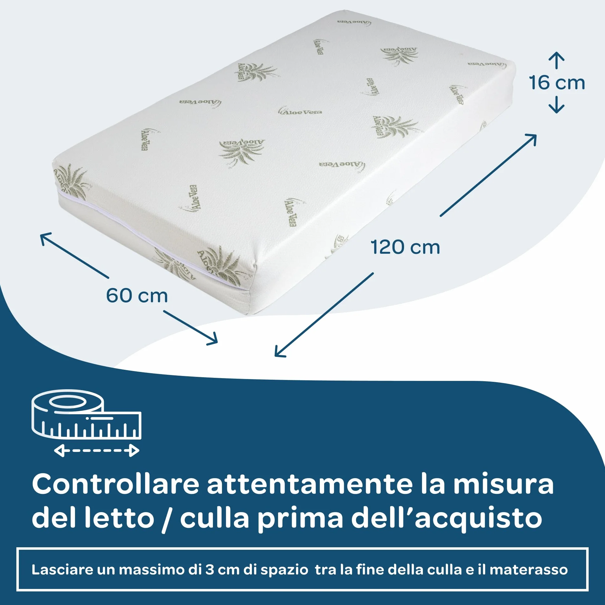 DOLCI SOGNI Materasso Lettino 60x120 cm Spessore 16 cm, OEKO-TEX® e CertiPUR™ Materasso Culla Bambino per Lettino Neonati, Fodera in Aloe Vera Sfoderabile e Lavabile, Materasso Lettino Neonato