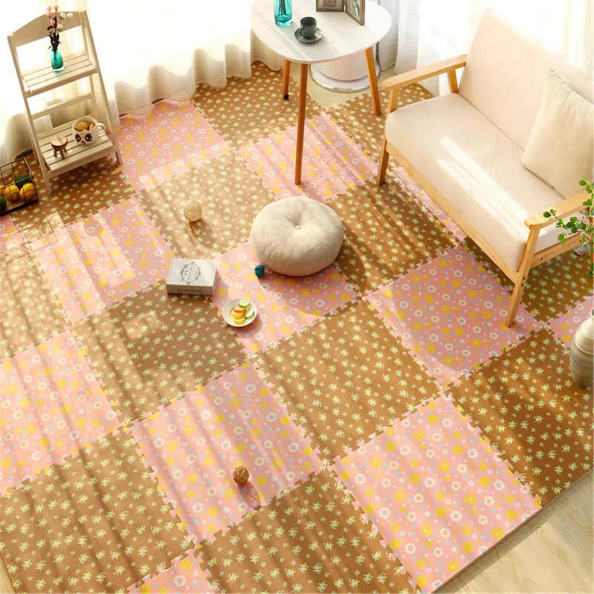 Tappetini da Gioco per Bambini in Schiuma Eva, Tappetino da Gioco in Schiuma per Bambini - Perfetto per Protezione del Pavimento, Garage, Esercizio Fisico, Yoga, Sala Giochi,Brown+Pink,6
