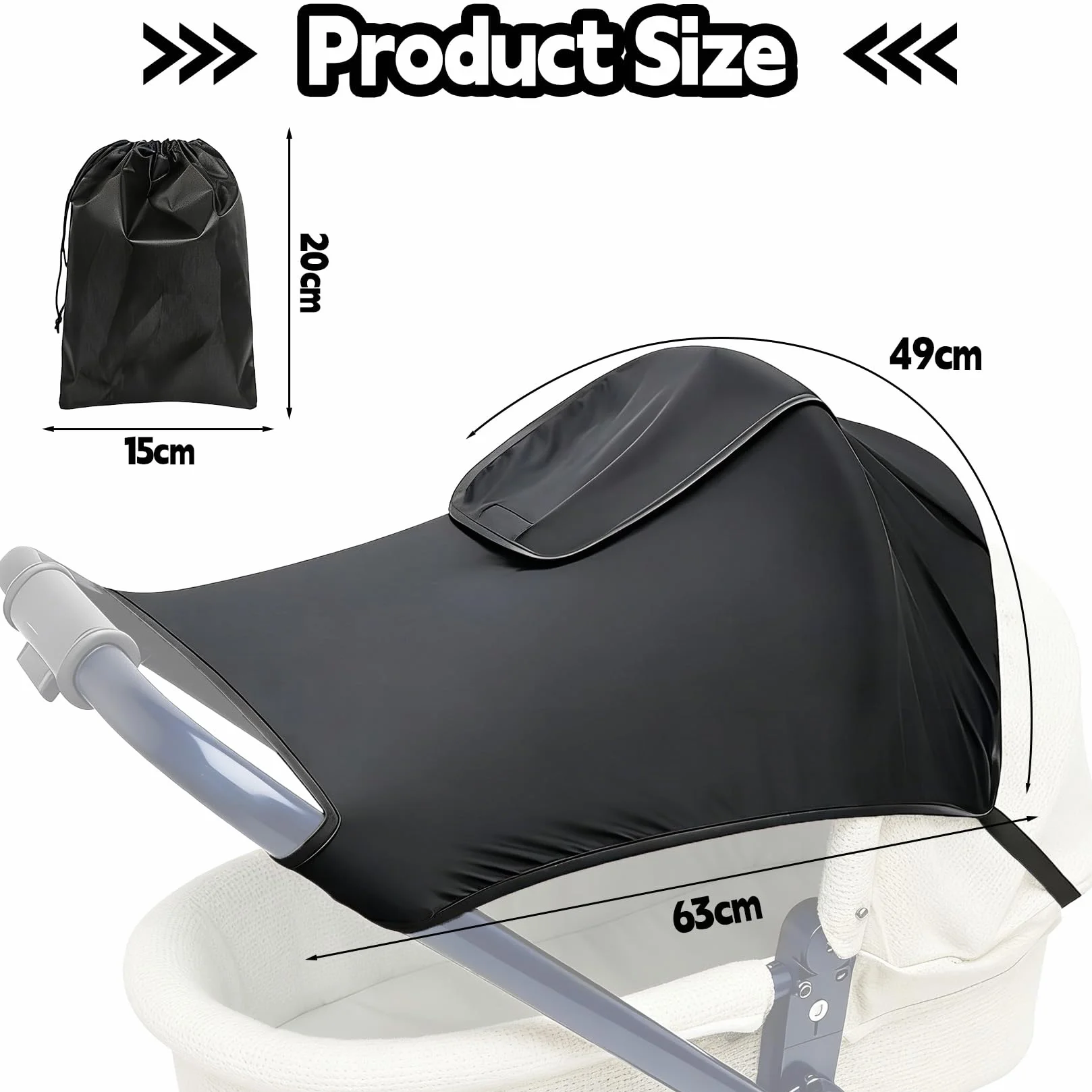 Parasole per passeggino con finestra, impermeabile, regolabile, universale, con protezione UV (nero)