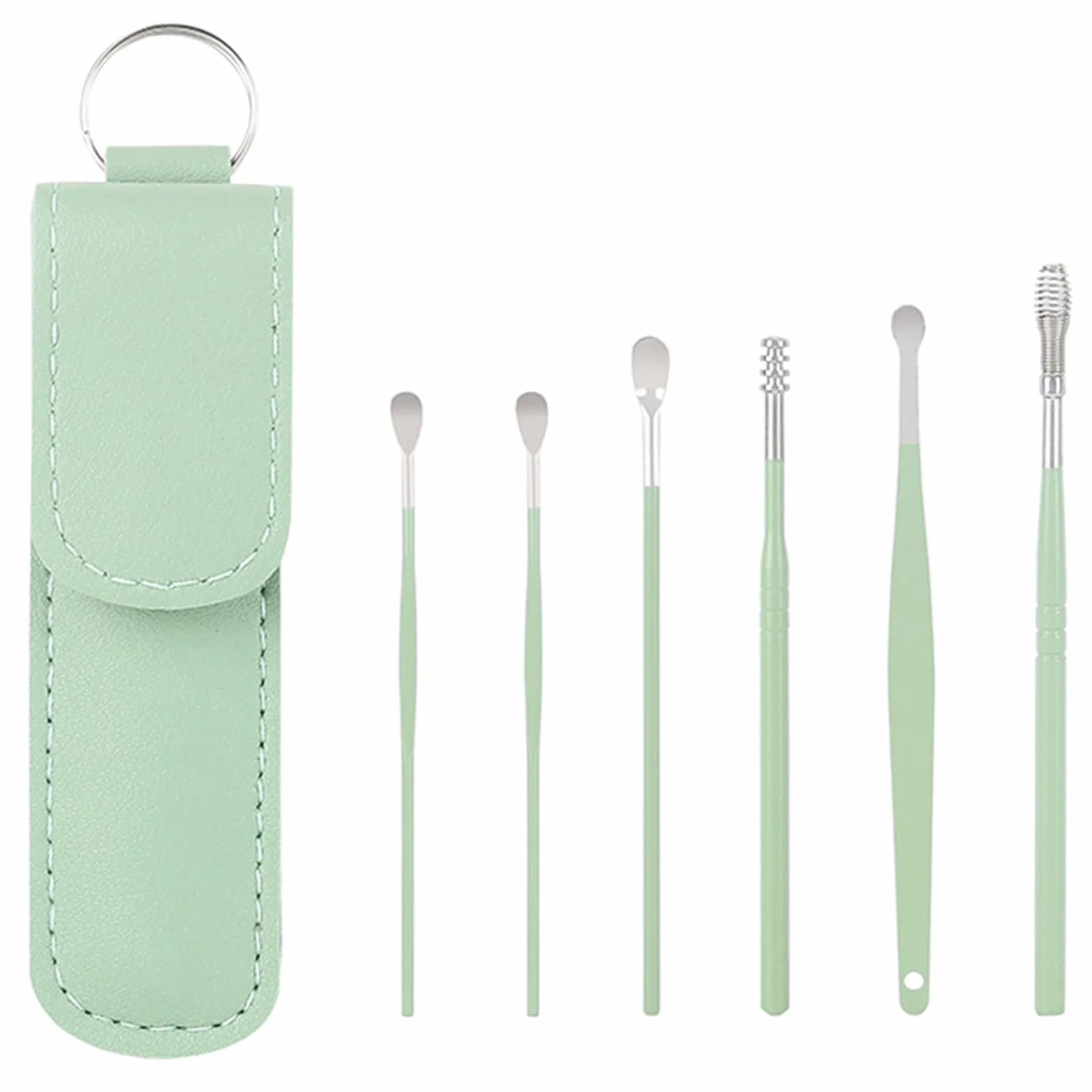 6 Pcs Kit Pulizia Orecchio,Strumenti per Togli Cerume Orecchie Adulti in Acciaio Inox,Pulisci Orecchie,Pulitore Orecchie,Con Custodia Portatile in Pu,Detergente per Orecchie per Adulti Bambini