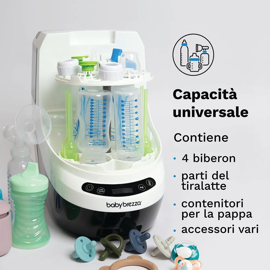 Baby Brezza Bottle Washer Pro: Lavabiberon ecologico, multifunzione, Sterilizzatore automatico con Lavaggio e Asciugatura per Biberon, Tettarelle e Accessori per Neonati - Pulizia senza spazzole