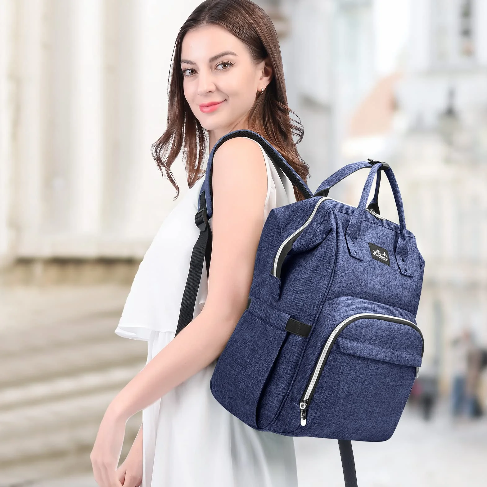 Viedouce Borsa per Pannolini Zaino Fasciatoio, Zaino Mamma, Borsa Cambio da Viaggio, Impermeabile Resistente Ai Graffi Stoffa Oxford Grande Capacità Borsa, con 2 Ganci di passeggino