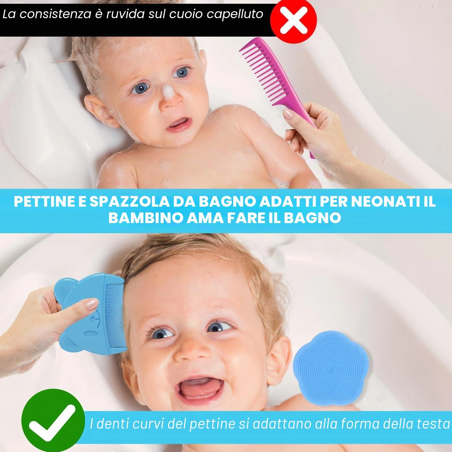 Wekuw 2 Pezzi Spazzola Neonato Pettine Crosta Lattea Neonato Spazzola Bagno Bambini Silicone Pettine Crosta Lattea Aiuta a Massaggiare Delicatamente Il Cuoio Capelluto, Adatto a Neonati e Lattanti