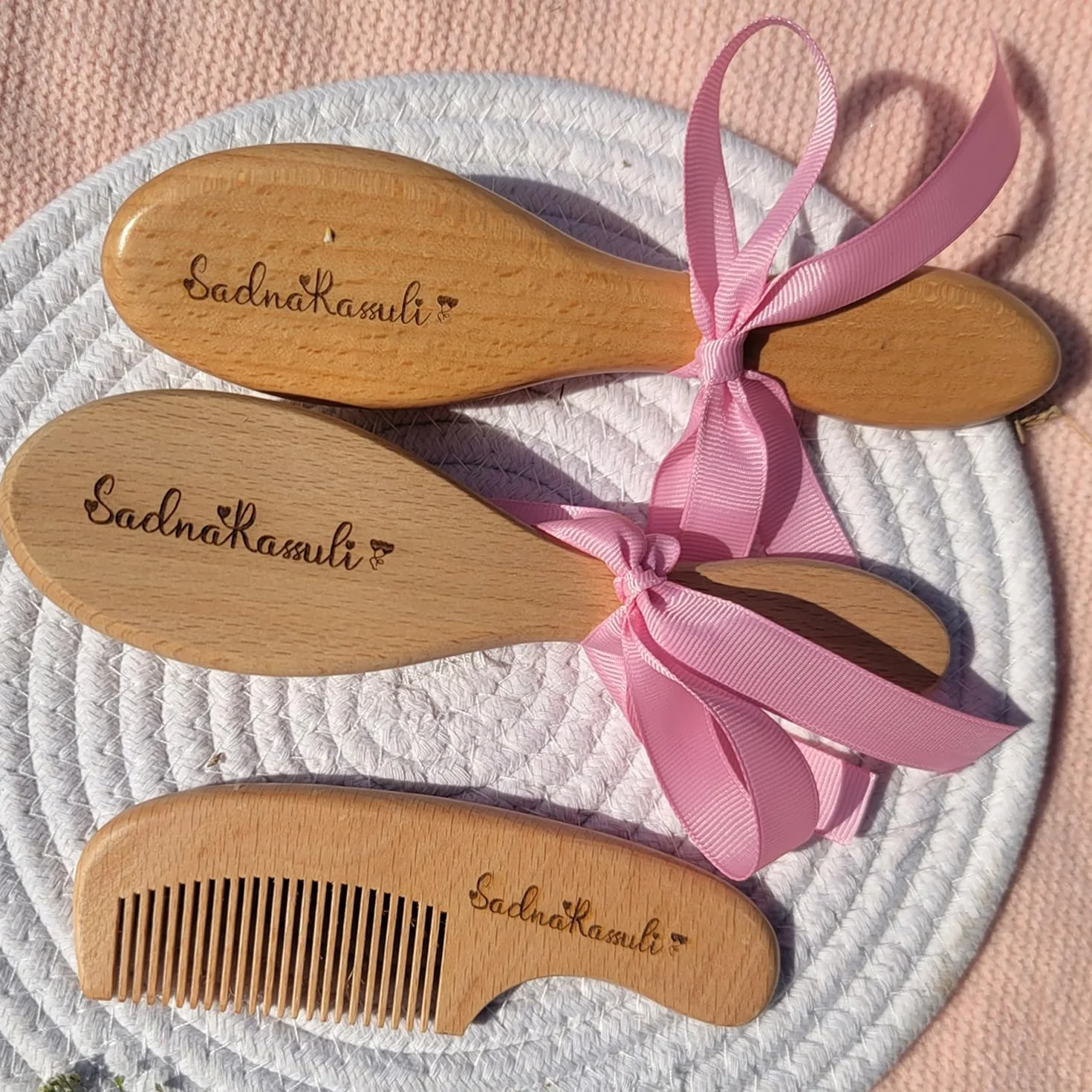 Set Di 3 Spazzole For Capelli For Bambini Personalizzate Con Incisione, Spazzola For Bambini In Legno Personalizzata, Riempitivi For Cestini Pasquali, Battesimo(B)