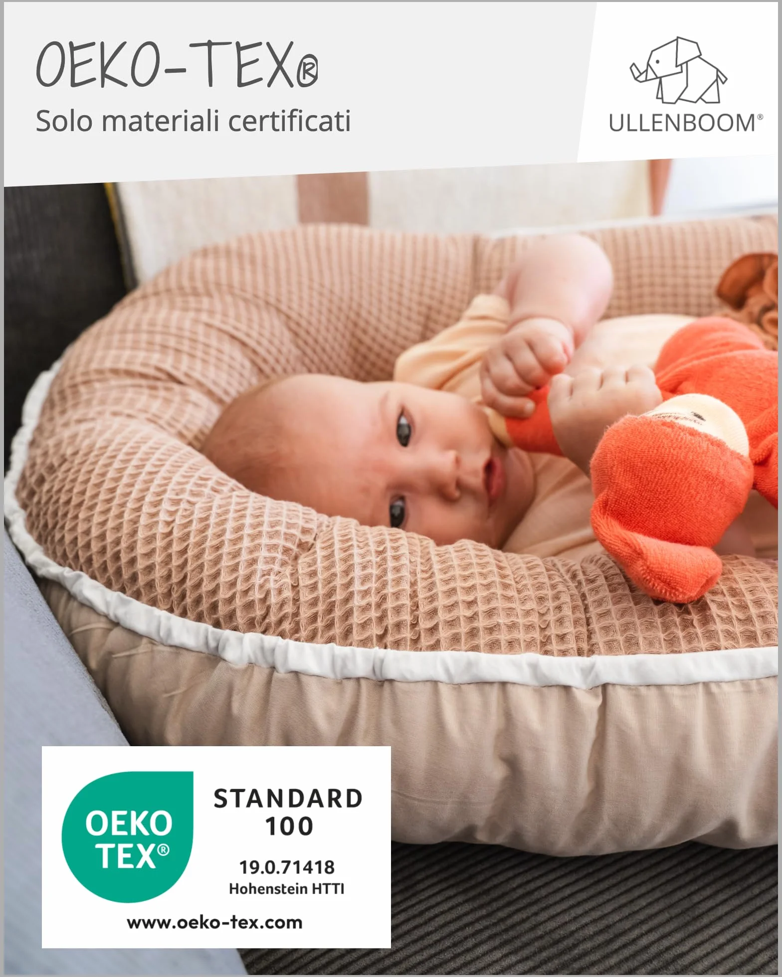 ULLENBOOM Riduttore Lettino Neonato Blu - Riduttore Culla 55x95 cm - 100% OEKO-TEX e Made in EU, Adatto come Baby Cocoon e Lettino da viaggio