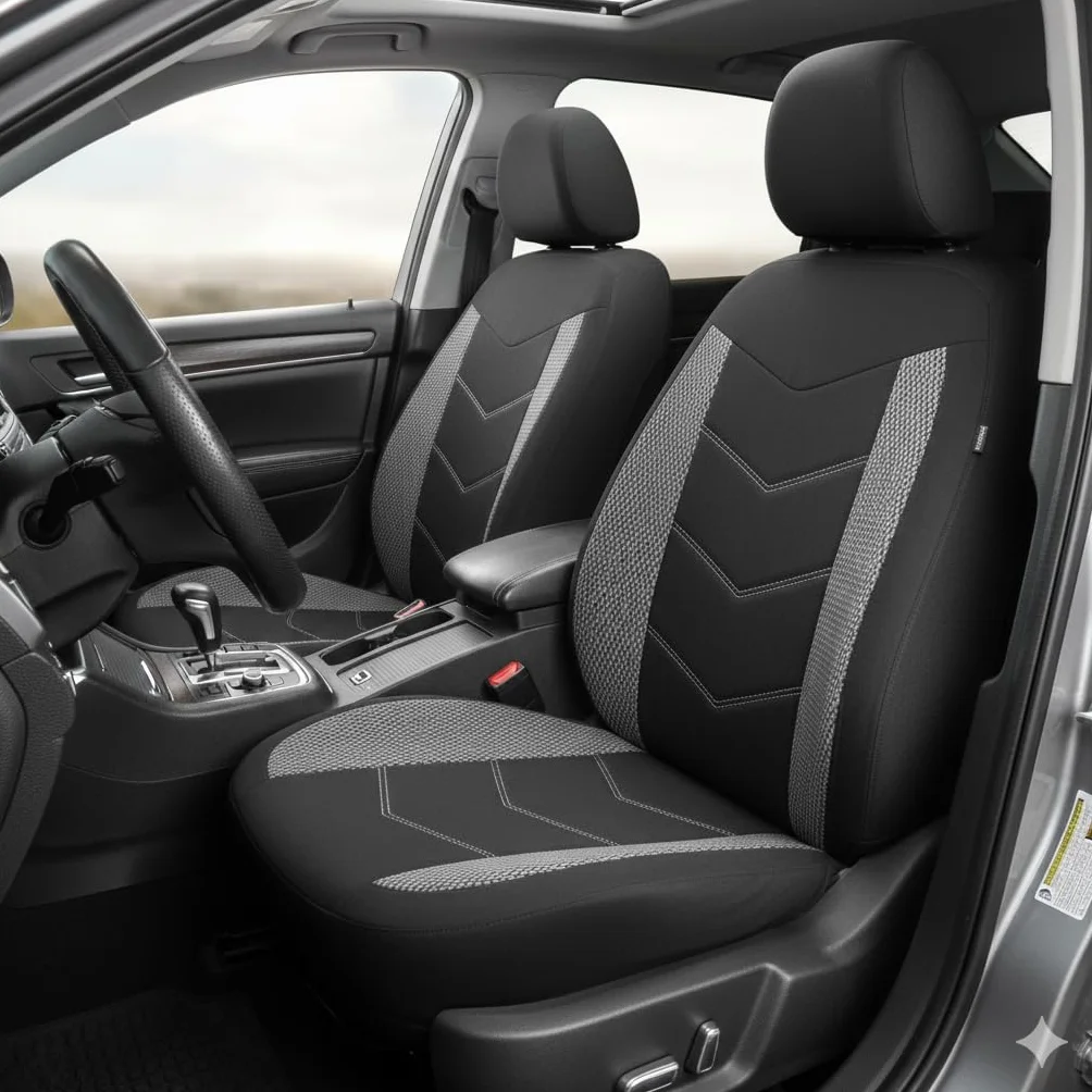 TOYOUN Coprisedili Auto Universale Copri-sedili Auto Anteriore in Tessuto Coprisedili Universali per Guidatore e Passeggero 2 Posti Accessori Interni Auto,Grigio
