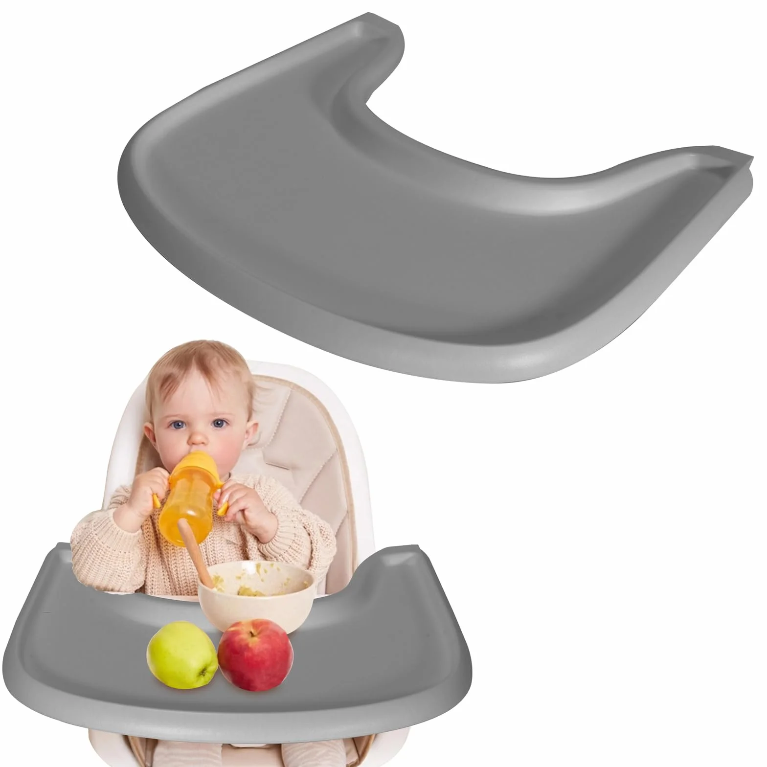 Vassoio compatibile con sedia Stokke Tripp Trapp,vassoio per seggiolone, accessori per seggiolone per bambini 6-36 mesi, fissaggio a clic rapido al seggiolone, antiscivolo, lavabile (Grigio)