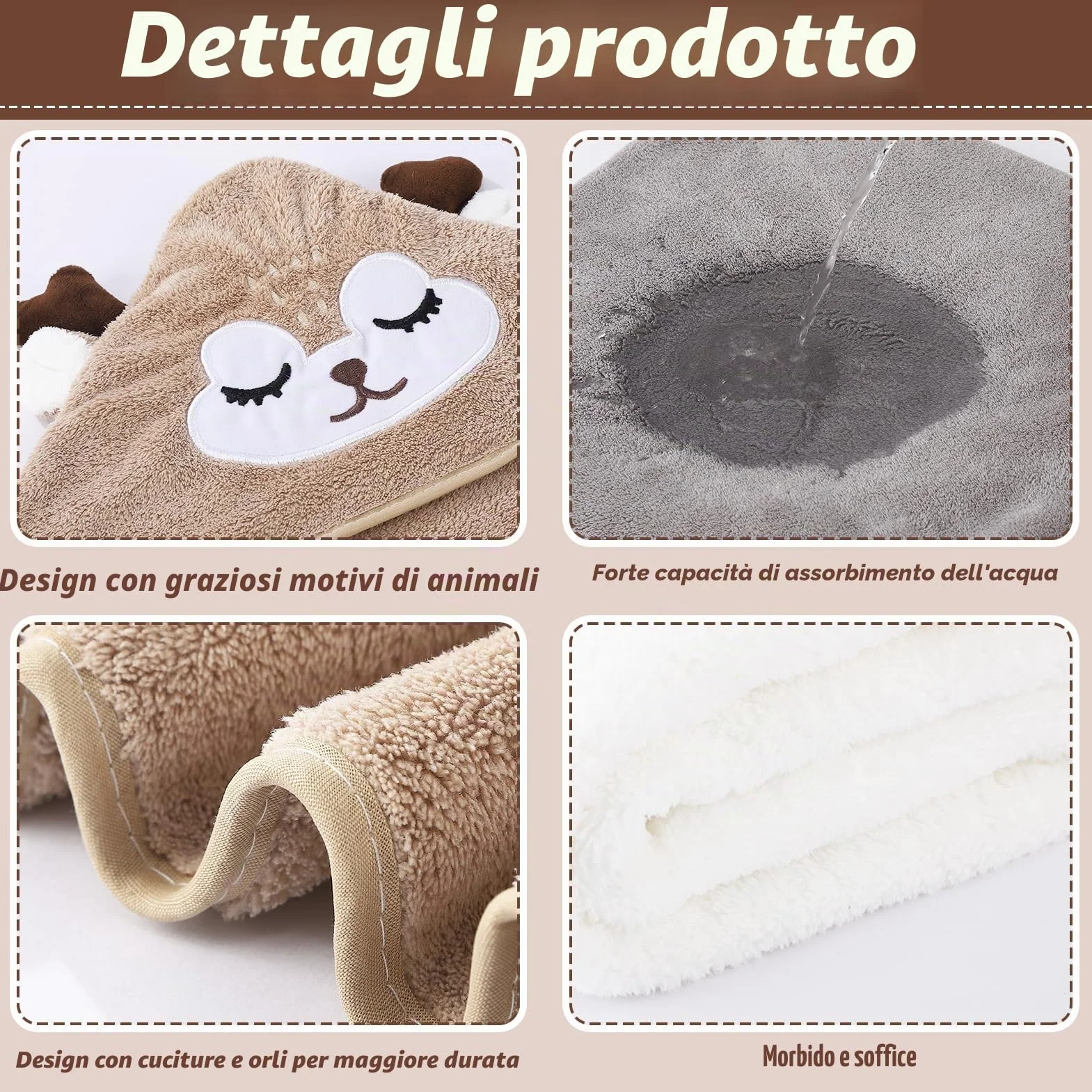 3 asciugamani da bagno con cappuccio per bambini, asciugamano per bebè, asciugamano per neonato, asciugamano da bagno per piscina, 80 x 80 cm, mantello da bagno 0-5 anni, cachi, bianco, GR