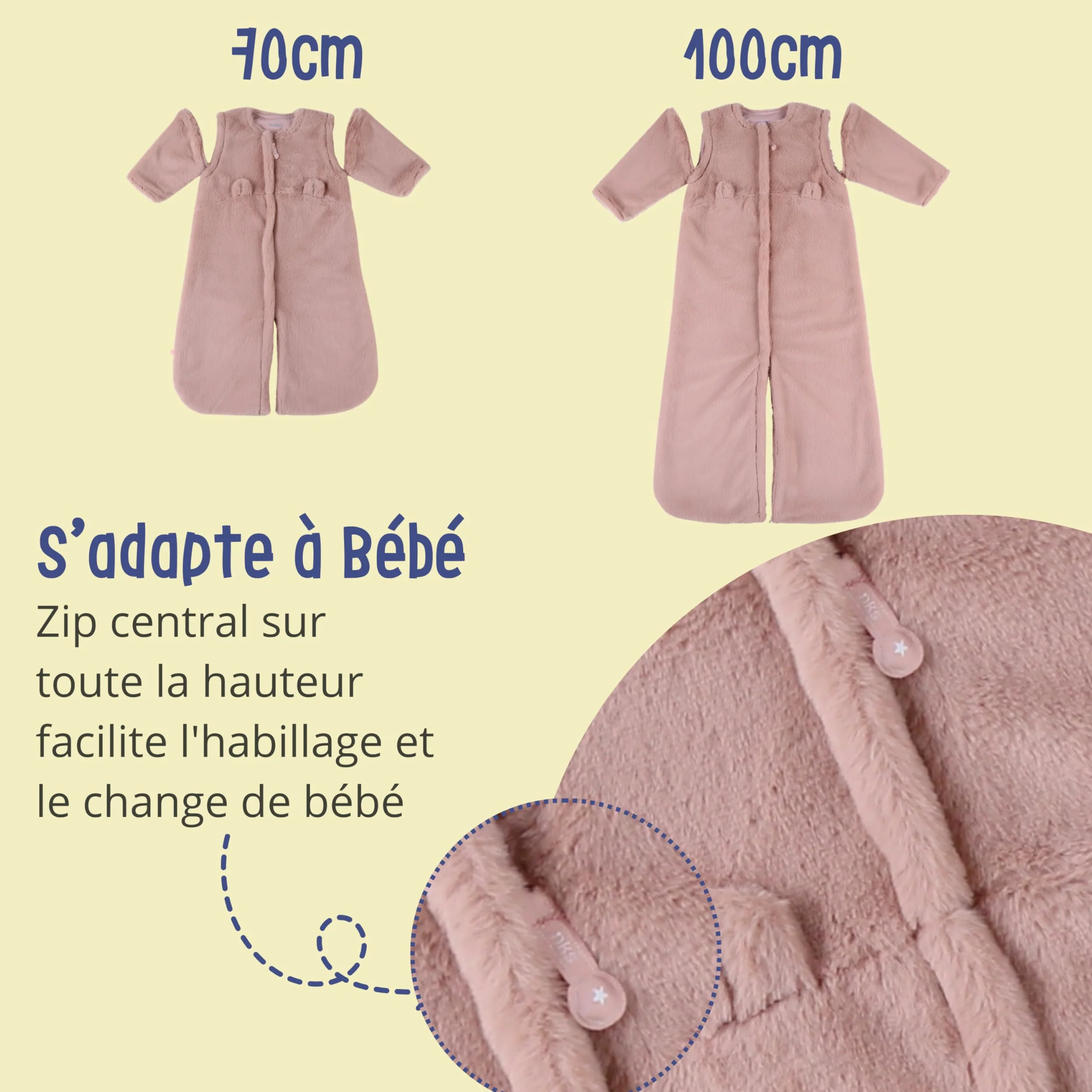 Noukie's - Sacco nanna invernale 6-24 mesi (100 cm) - Sacco nanna TOG da 2 a 3,5 - Groloudoux rosa chiaro