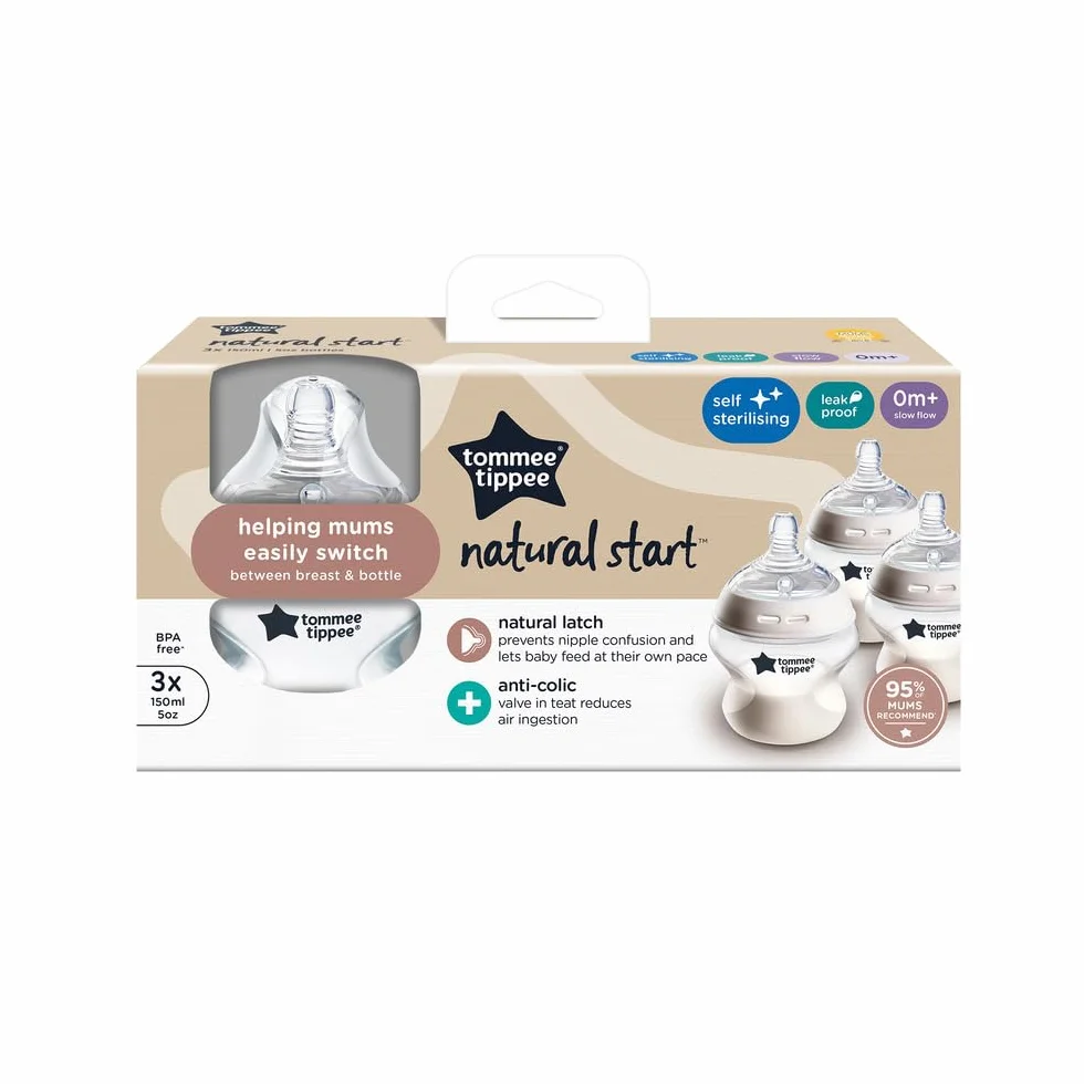 Tommee Tippee biberon anti-colica Natural Start 150ml, con tettarella simile al seno materno, valvola anti-colica, autosterilizzante, 3 pezzi