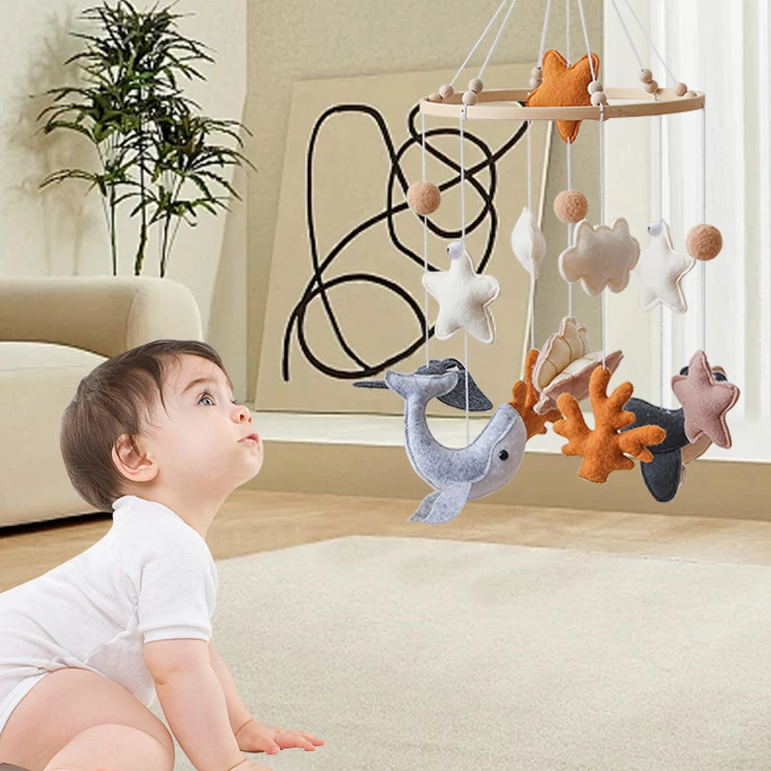 Mobili Per Mobile in Feltro per Bambini | Giocattolo Appendibile Carillon in Feltro con Animali Marini Stile Cartoon Decorazione per Camera Culla Cameretta dei