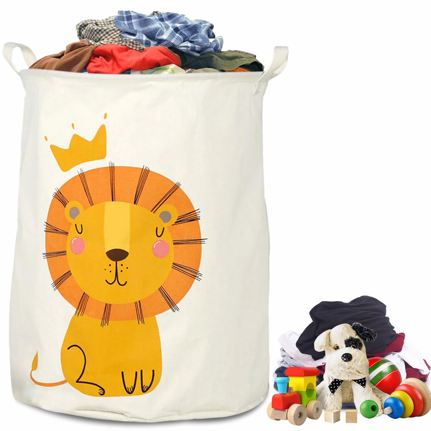 Cesto portabiancheria pieghevole da 60 l, cesto portabiancheria per bambini, con motivo leone, cesto portabiancheria, impermeabile, per vestiti per bambini, 40 cm di larghezza x 50 cm di altezza