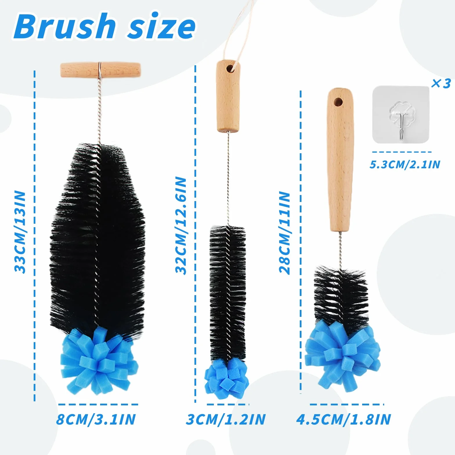 3 pcs Spazzole per Bottiglie, 35cm Spazzola per Lavare le Bottiglie di Vetro, dellyy Spazzola per Bottiglie Borracce, Spazzola per Bottiglie d'Acqua per Bottiglie di Vetro e Plastica