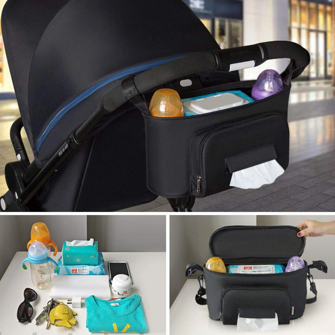 Borsa per Passeggino Universale Portaoggetti, Organizer per passeggino, Neonati Borsa Organizer, Borsa Passeggino Organizer con velcro, impermeabile, per Trasportare Biberon,Pannolini e Giocattoli