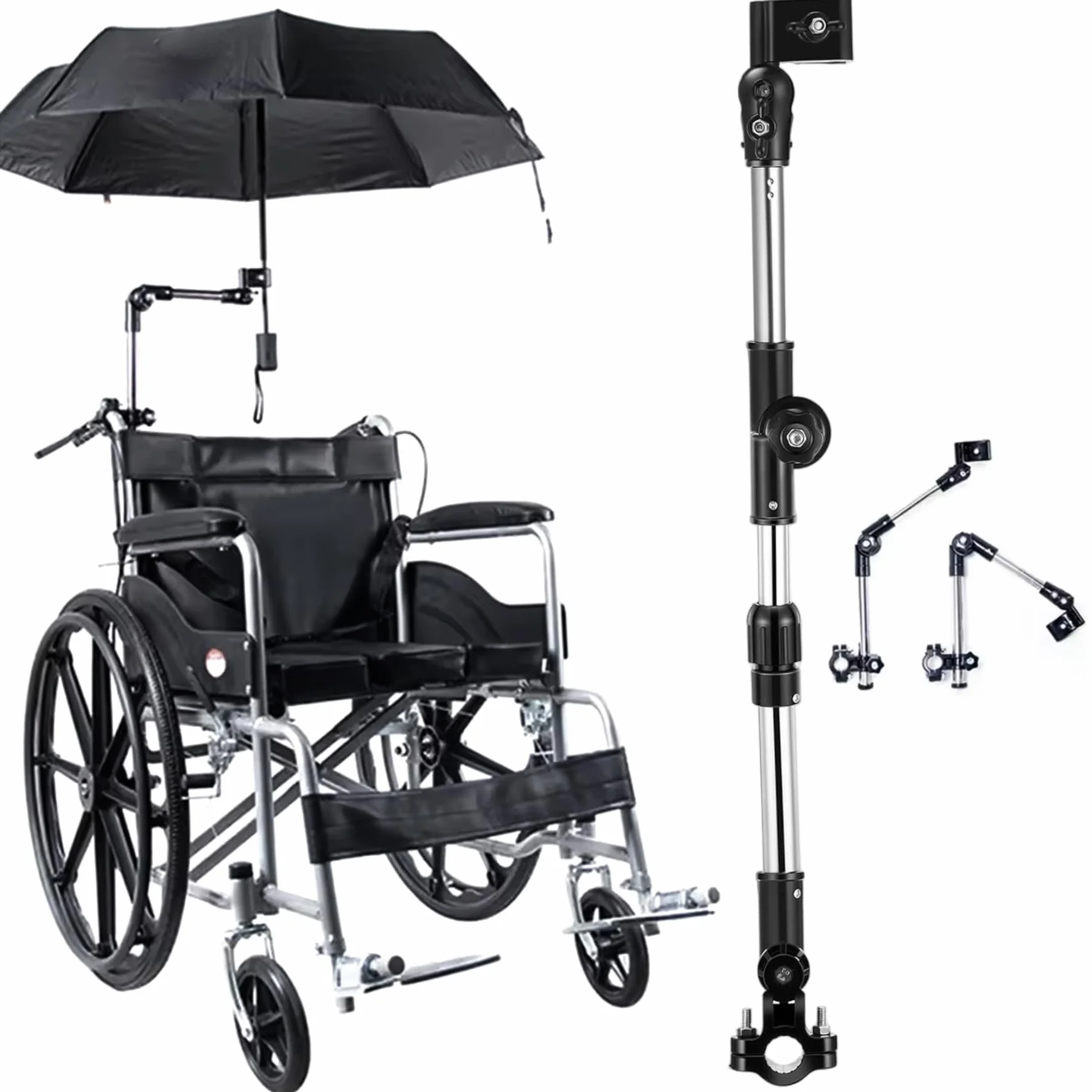 Ombrello per sedia a rotelle, Portaombrello per passeggino, Morsetto regolabile retrattile Supporto in acciaio inossidabile con base antiscivolo per passeggini Sedie a rotelle Bici, Morsetto