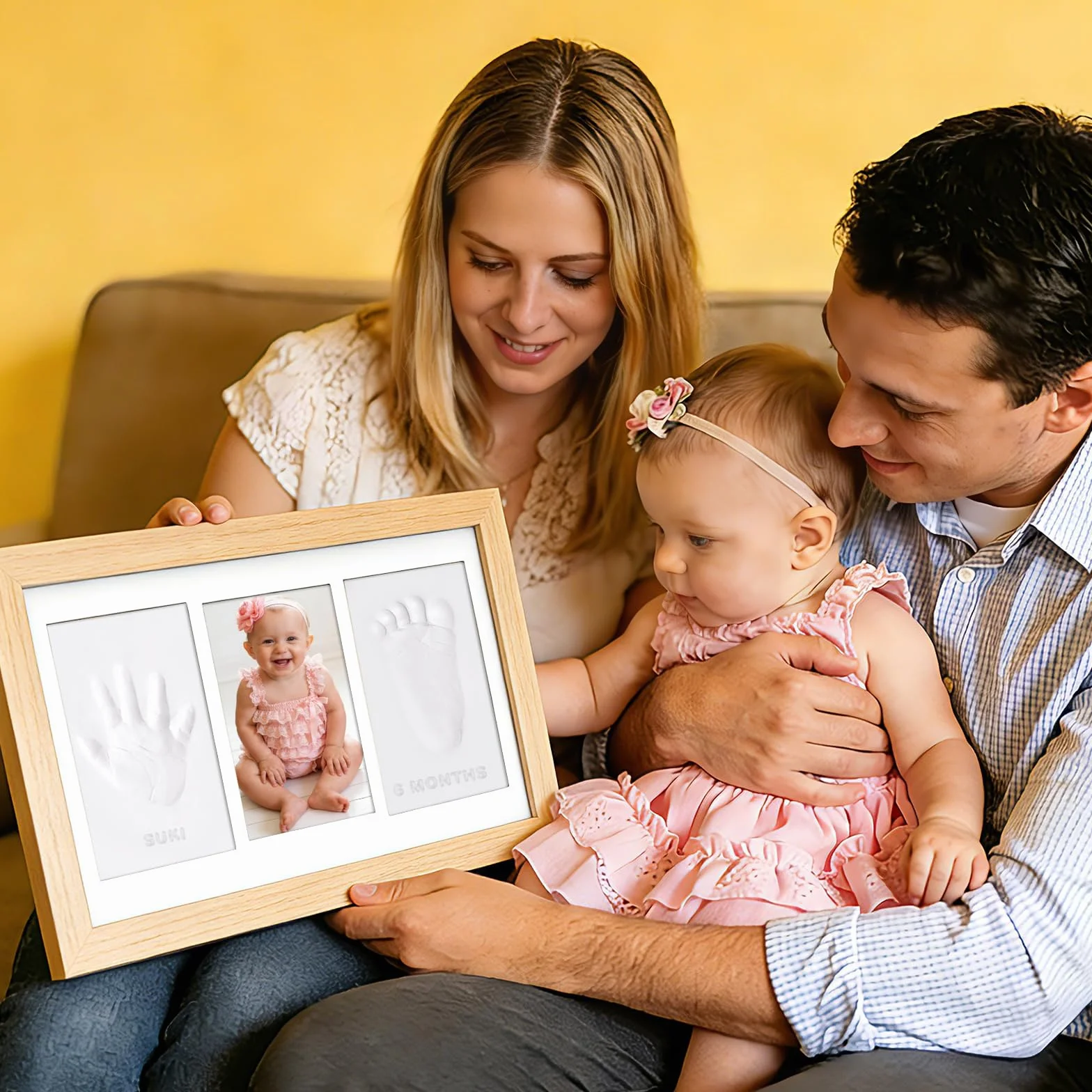 Cornice Impronta Mani e Piedi Neonati con Argilla, Cornice Impronte Neonato Personalizzabile,Kit Impronte Neonato Ideale per Regalo Neonato Maschio e Regalo Neonata Femmina-Quercia