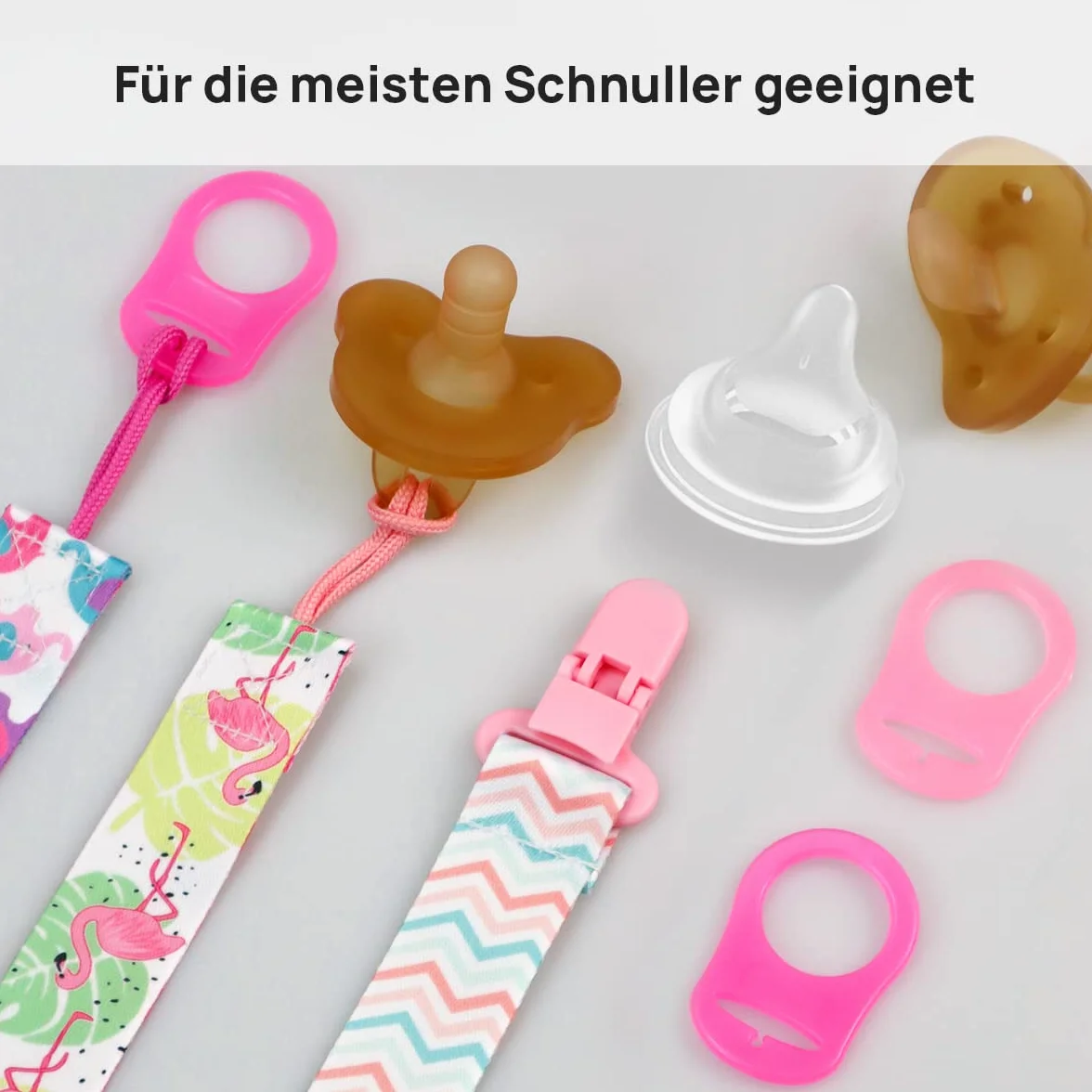 4 Pezzi Ciuccio Catena per Bambini, Catenella Porta Ciuccio con 4 Pezzi Ciuccio Clip Adattatore per Neonato per Nascita Battesimo Baby Compleanno Natale Regalo