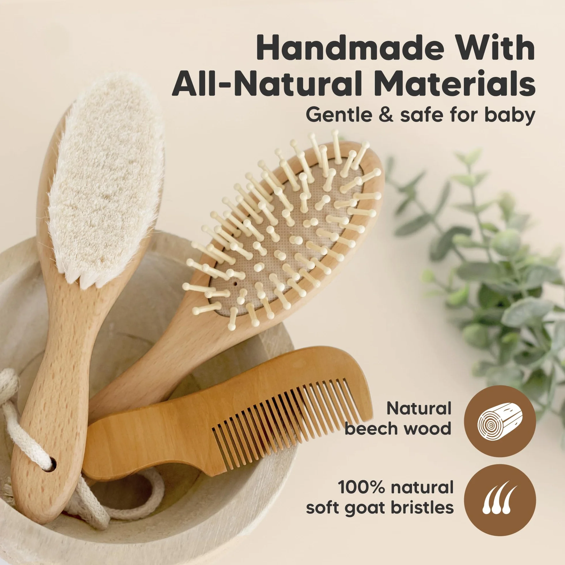 Spazzole per capelli per bambini e serie di pettini per neonati - Spazzole in legno naturale con setole di capra morbide - Regalo perfetto per la doccia per il bambino
