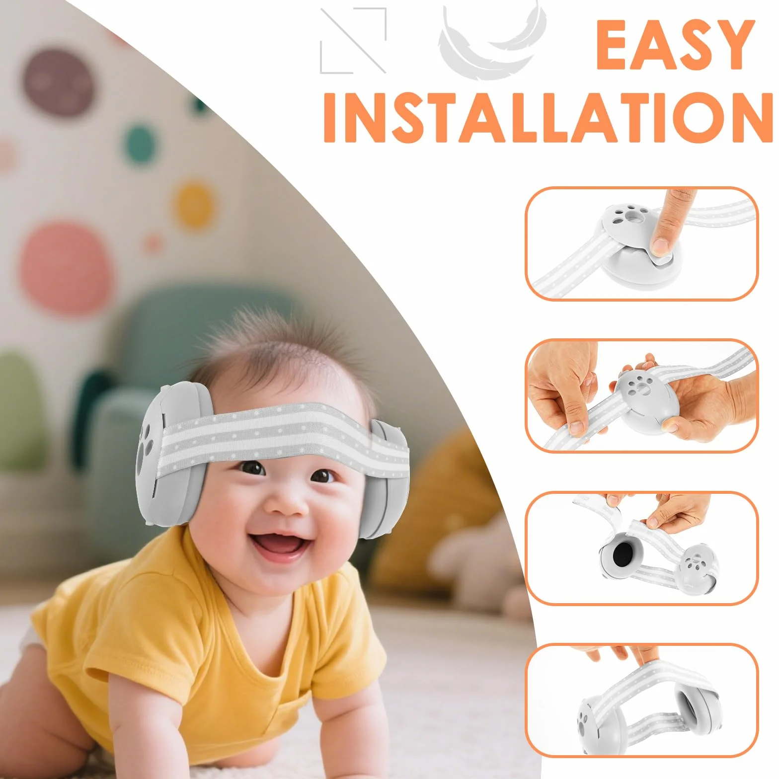 Paraorecchie per bambini, 2 in 1, per neonati, con fascia regolabile e imbottita, paraorecchie per bambini fino a 48 mesi, adatto per dormire, viaggiare in ambienti rumorosi