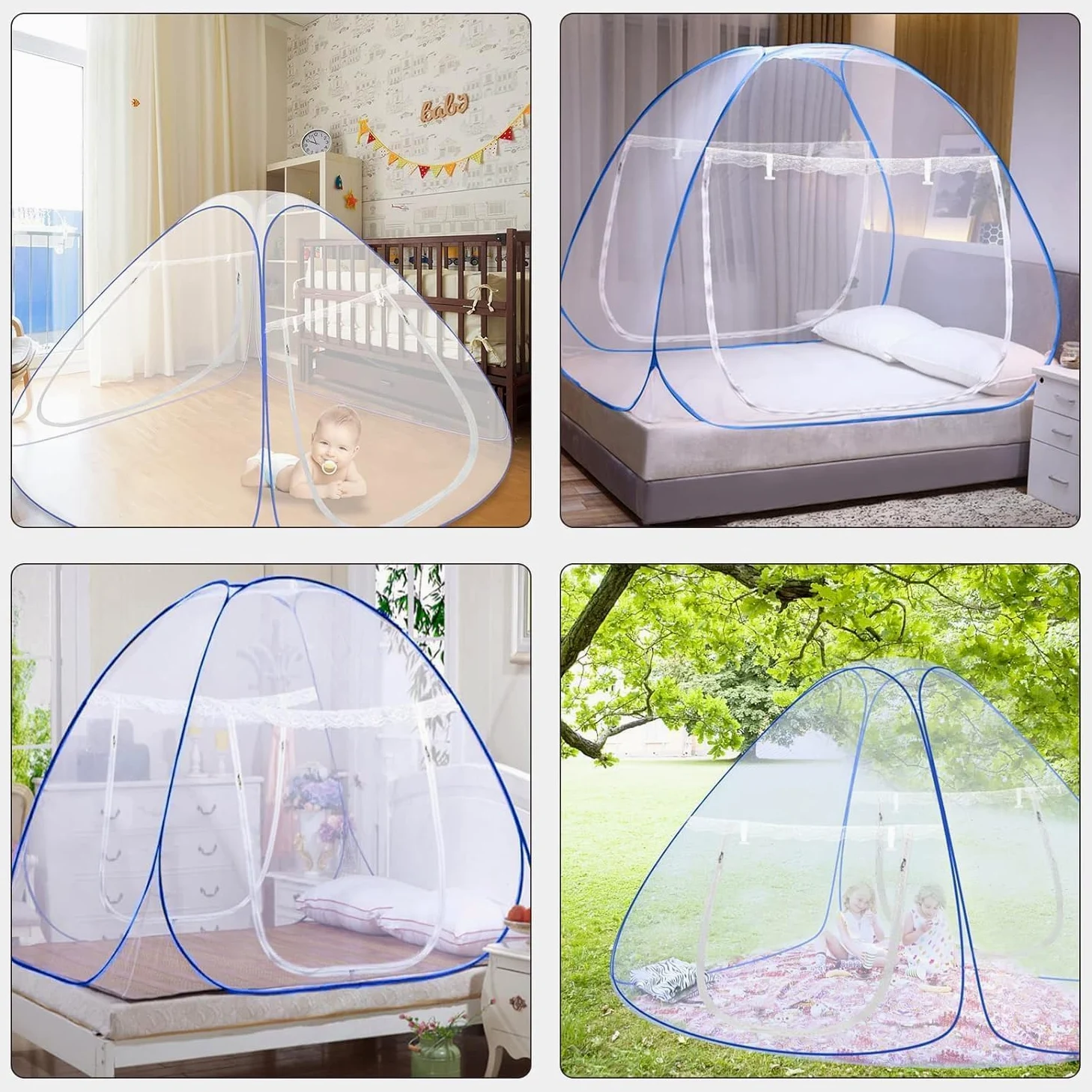 Faburo Zanzariera pieghevole, 2 m x 1,8 m x 1,5 m zanzariera a forma di cupola, chiusura a cerniera a doppia porta, campeggio, zanzariera, tenda portatile, zanzariera da viaggio, AGFAQC1202-FR-CDK03
